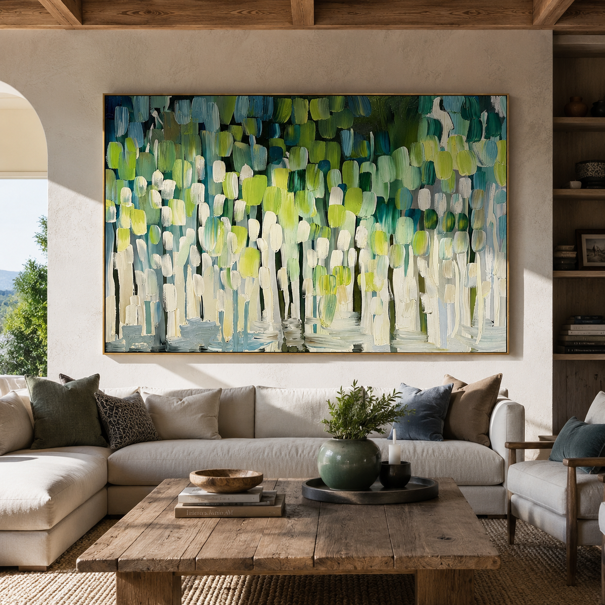 Mint Rhythm – 3D Heavy Texture Geometric Palette Knife Canvas Abstract Painting | Modern Abstract Living Room & Office Art