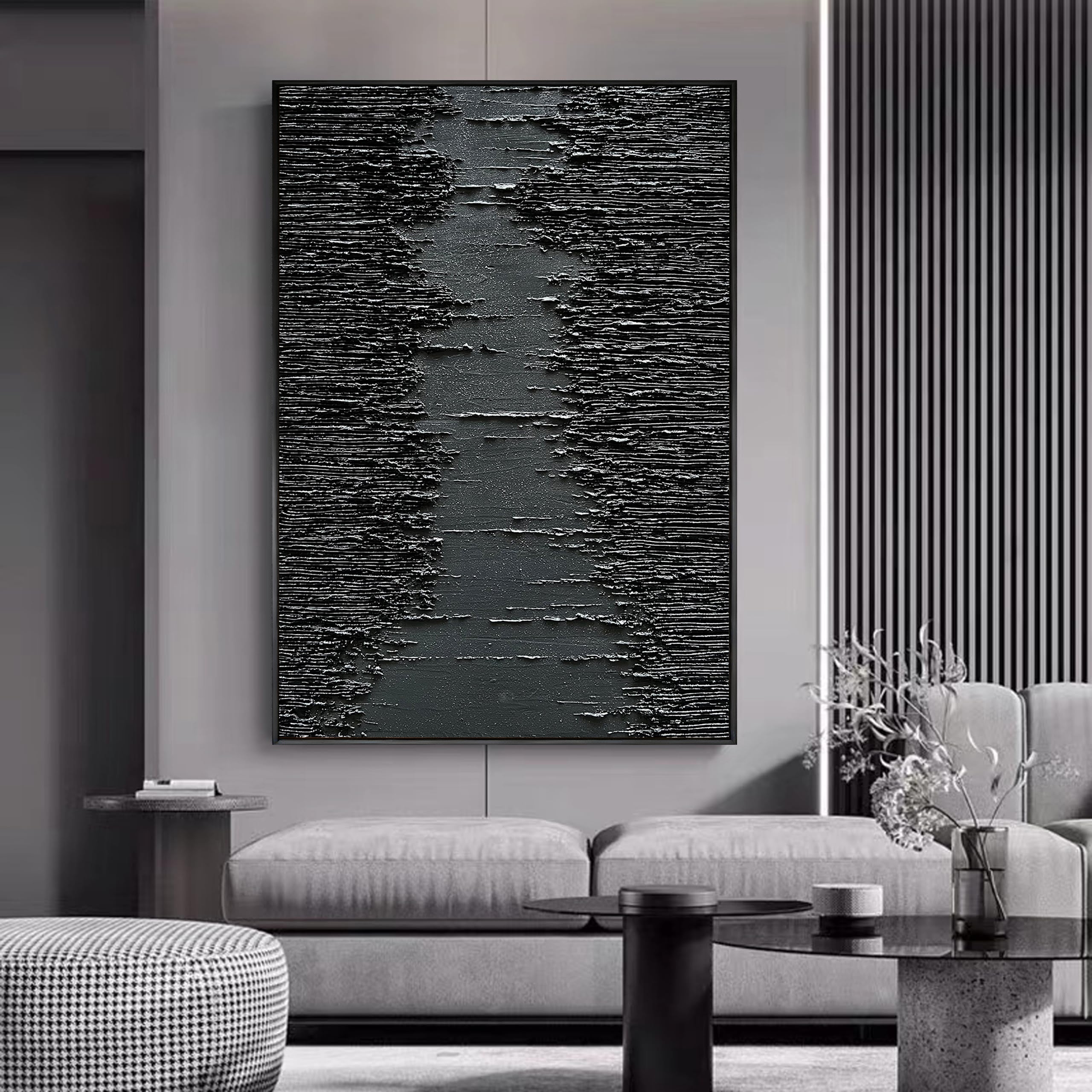 Midnight Ridge – Rugged Plaster Relief Abstract Painting | Modern Abstract Living Room & Office Art