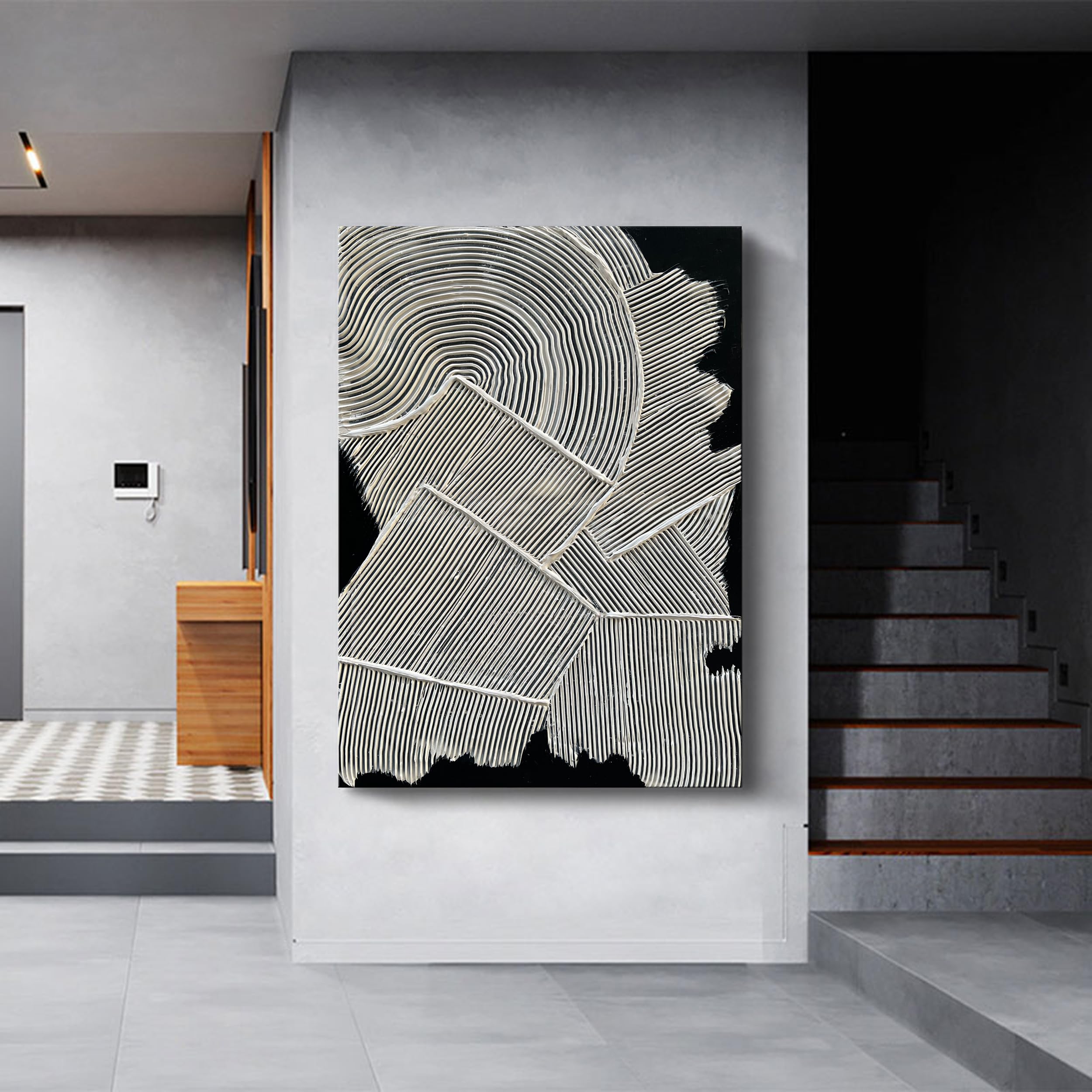 Linear Echo – Modern Geometric Plaster Relief Texture Painting | Modern Abstract Living Room & Office Art