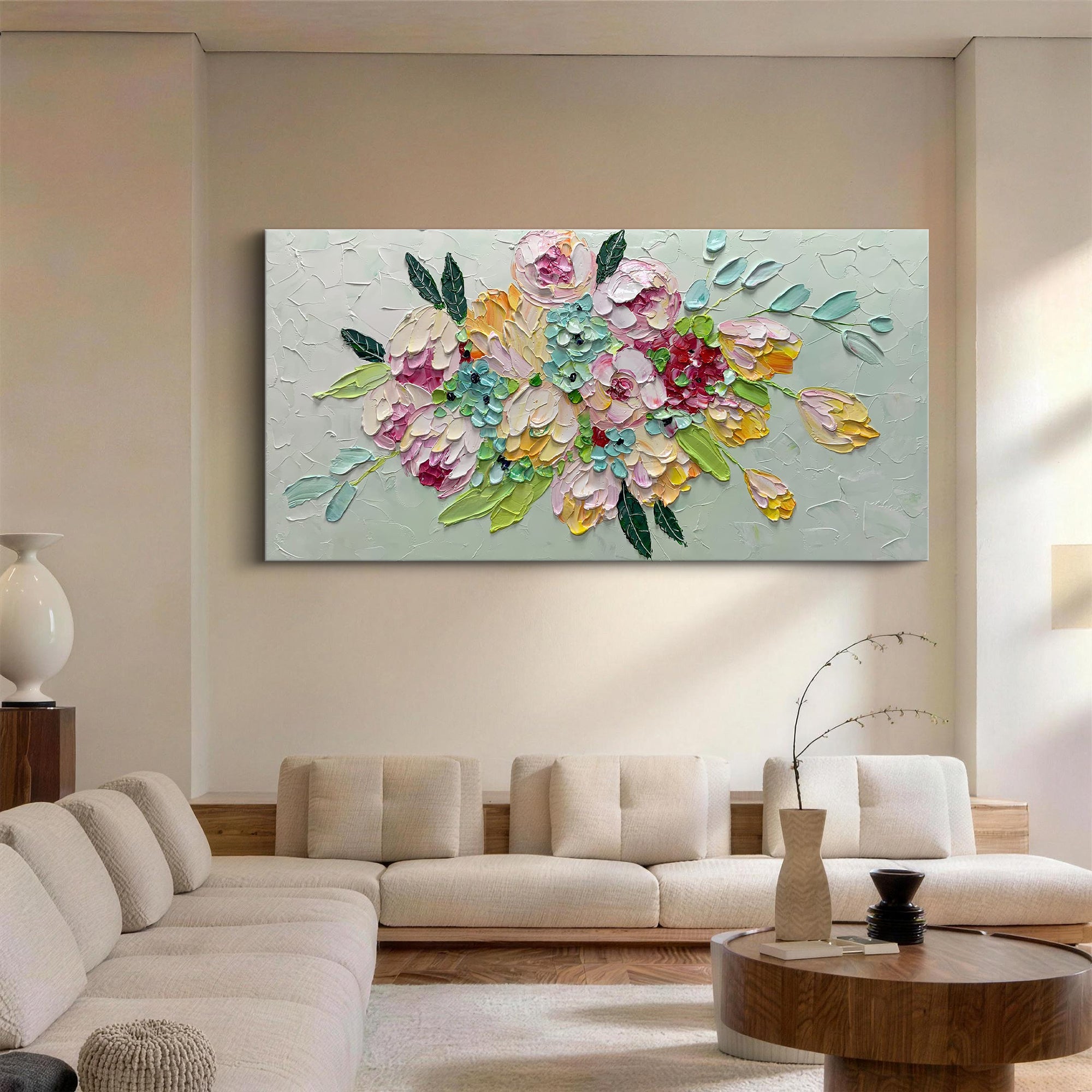 Vibrant Bloom – Colorful 3D Textured Flower Floral Painting | Vibrant Botanical Living Room & Dining Room Art