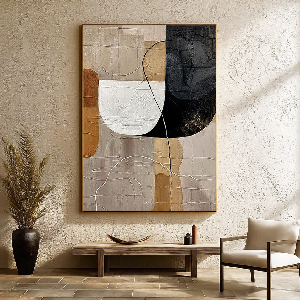 Earthen Harmony – Hand-Painted Terracotta and Neutral Tones Plaster Relief Wabi-Sabi Painting | Japandi Organic Wabi-Sabi Living Room & Hallway Art