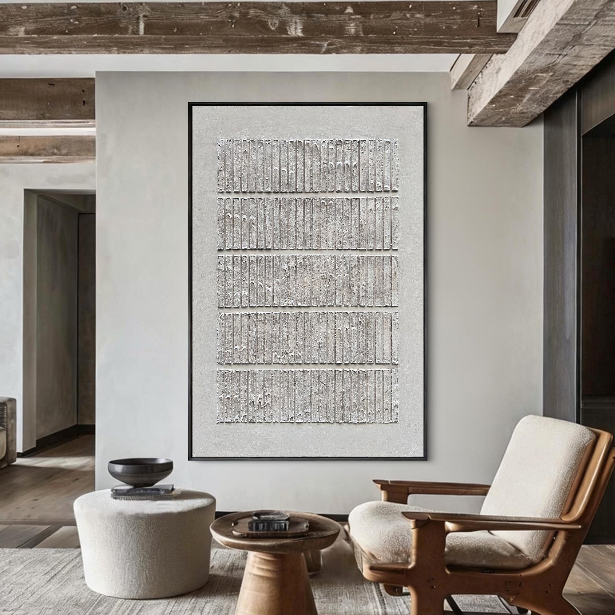 Silent Rhythm – 3D Linear Matrix Relief Wabi-Sabi Painting | Japandi Wabi-Sabi Living Room & Bedroom Art