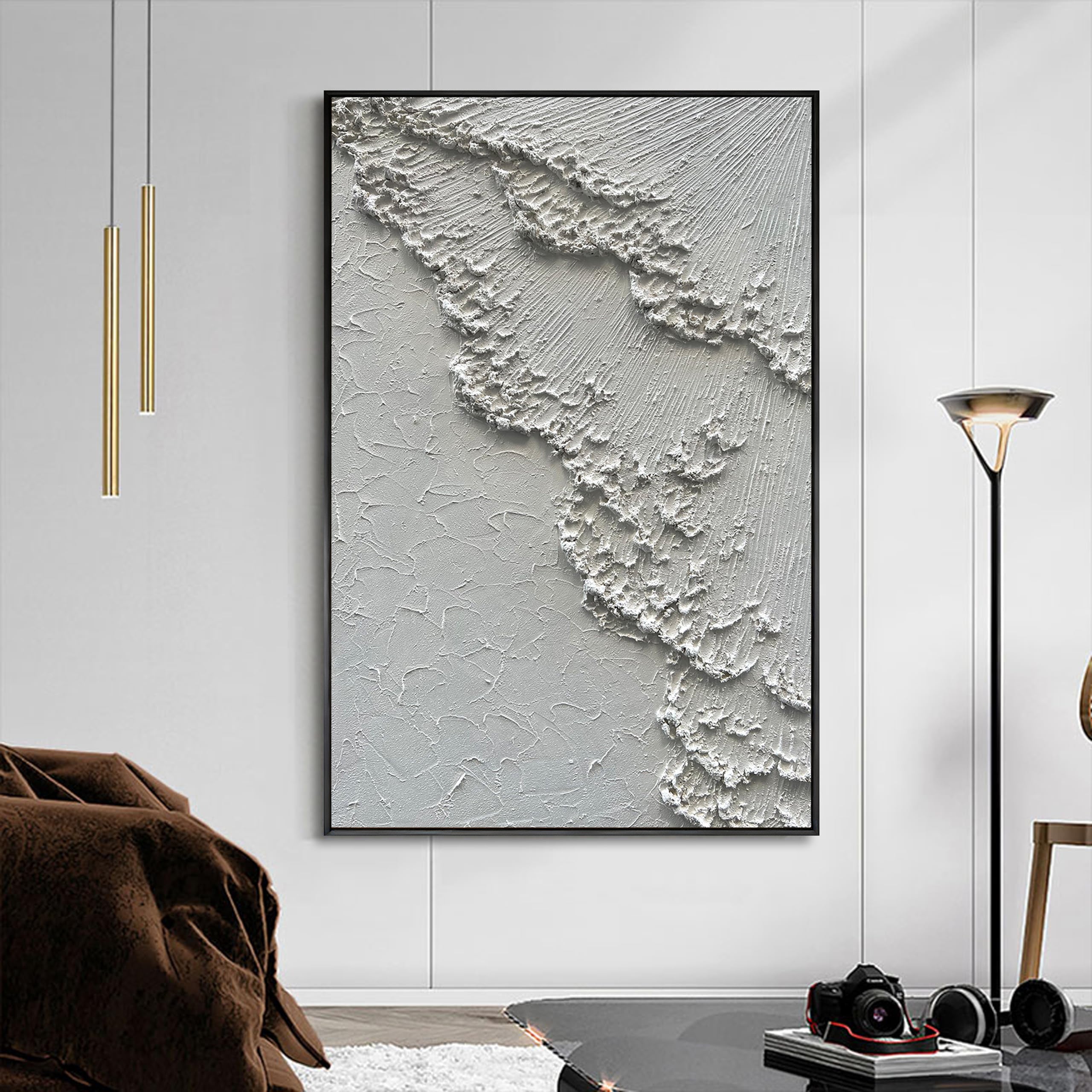 FROSTED RIDGE: 3D Heavy Texture Plaster Wall Art, Rugged White Rock Relief Painting