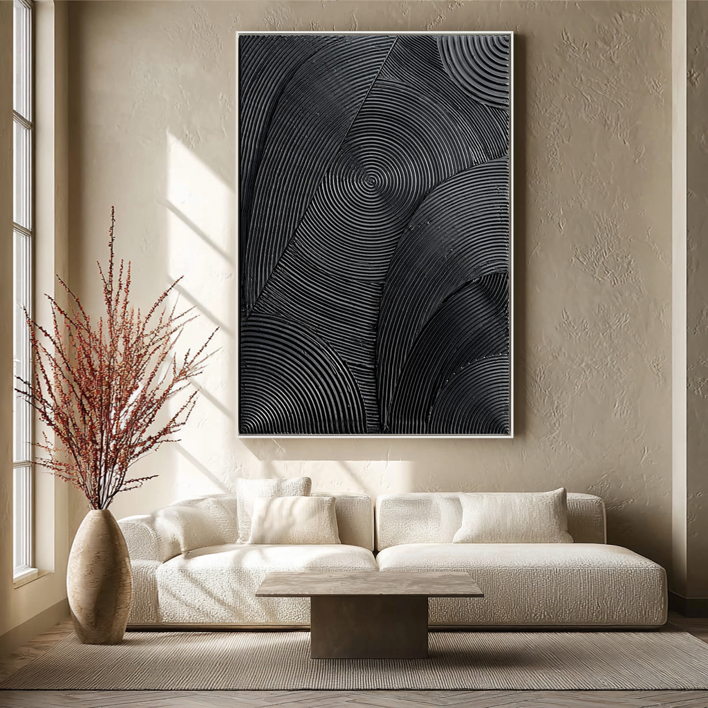 Onyx Matrix – Modern Linear Plaster Relief Texture Painting | Contemporary Plaster Texture Living Room & Office Art