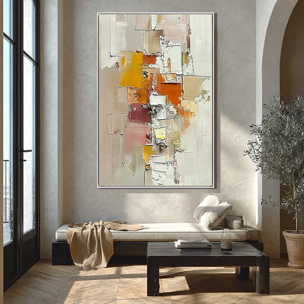Earthen Layer – Neutral Terracotta & Ochre Palette Knife Canvas Abstract Painting | Japandi Organic Wabi-Sabi Living Room & Hallway Art