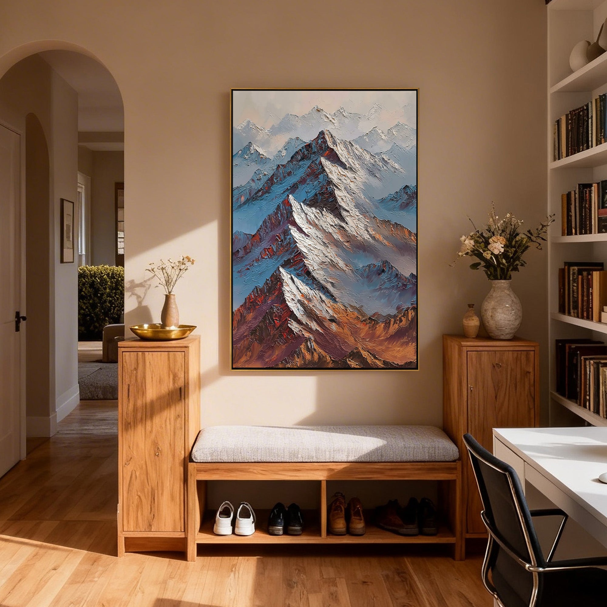Ember Summit – Bold Textured Alpine Landscape Heavy Painting | Contemporary Mountain Living Room & Home Office Art