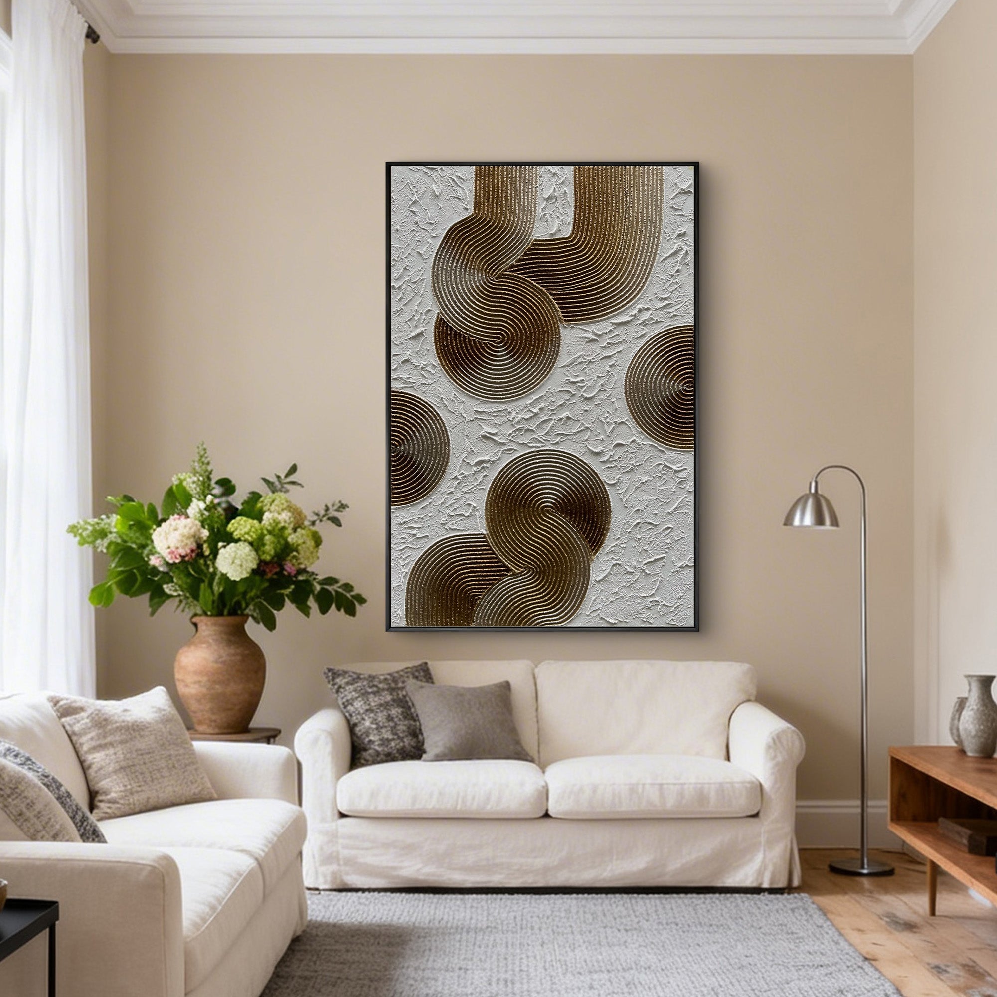 BRONZE RHYTHM: Heavy Texture Bronze Plaster Art, Mid-century Modern Geometric Painting