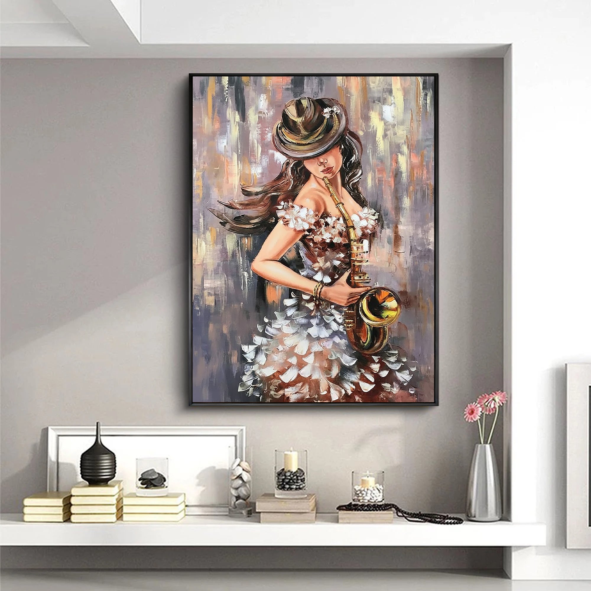 Jazz Rhythm – Palette Knife Portrait Oil Portrait Painting | Contemporary Expressionist Living Room & Office Art