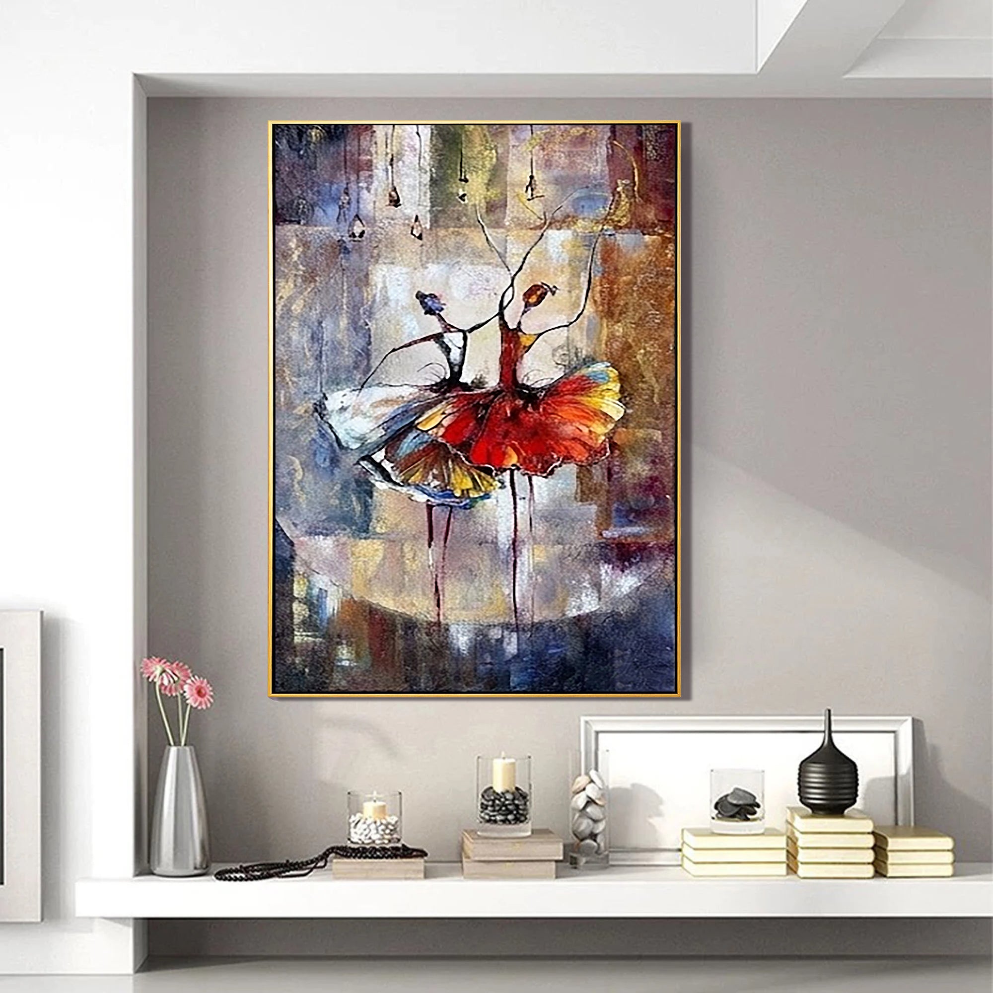 DANCING SOUL: Portrait Wall Art, Hand-Painted Abstract Ballet Dancers Modern Palette Knife Textured Oil Painting