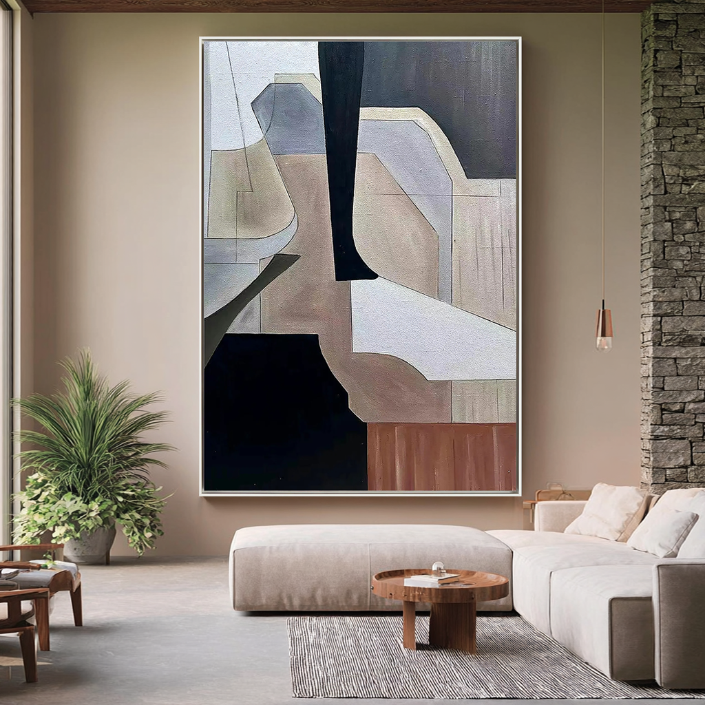 URBAN GEOMETRIC: Minimalist Wall Art, Hand-Painted Modern Abstract Neutral Tone Block Textured Gallery Art