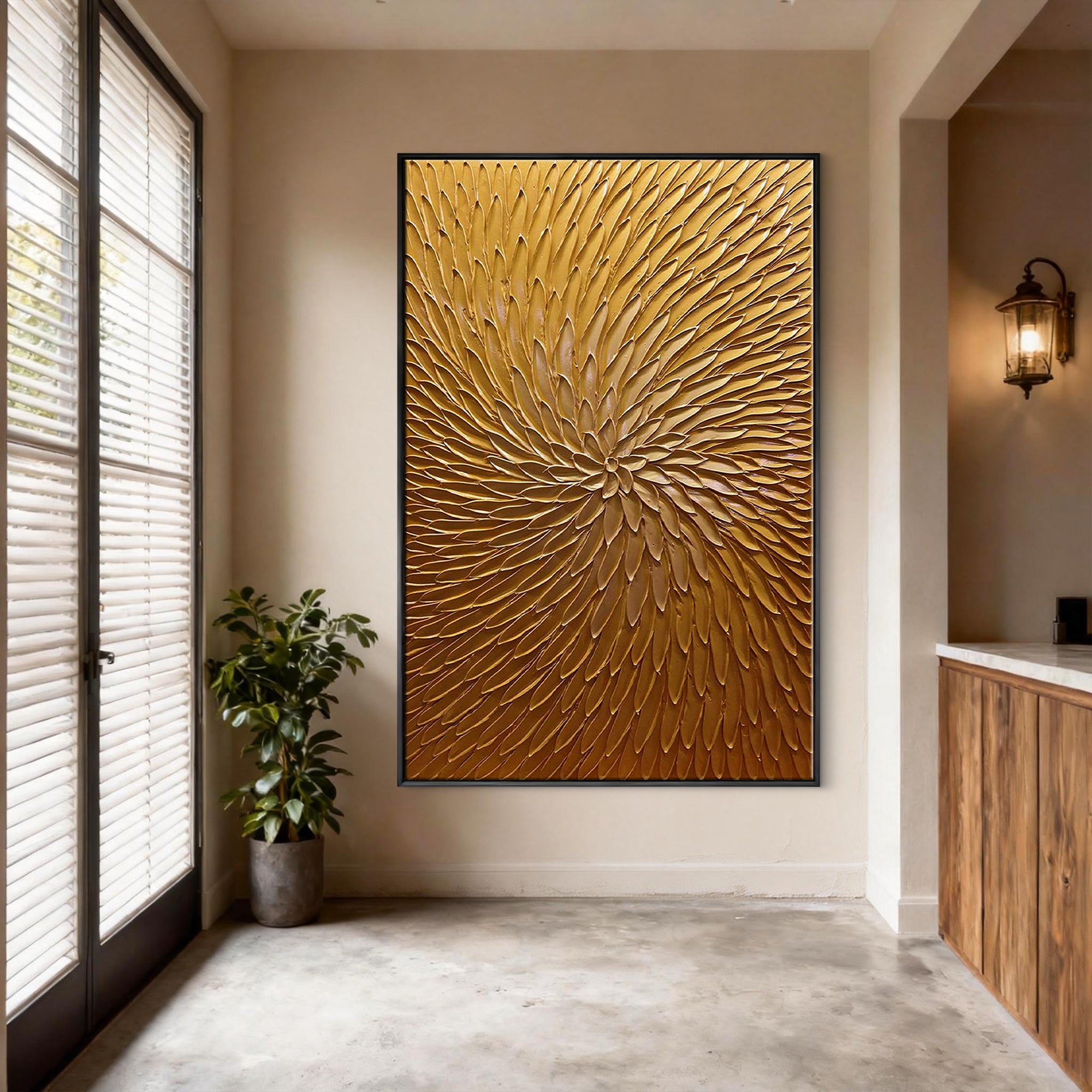 Radiant Vortex – Minimalist Heavy Impasto Radiating Canvas | Modern Abstract Entryway Art