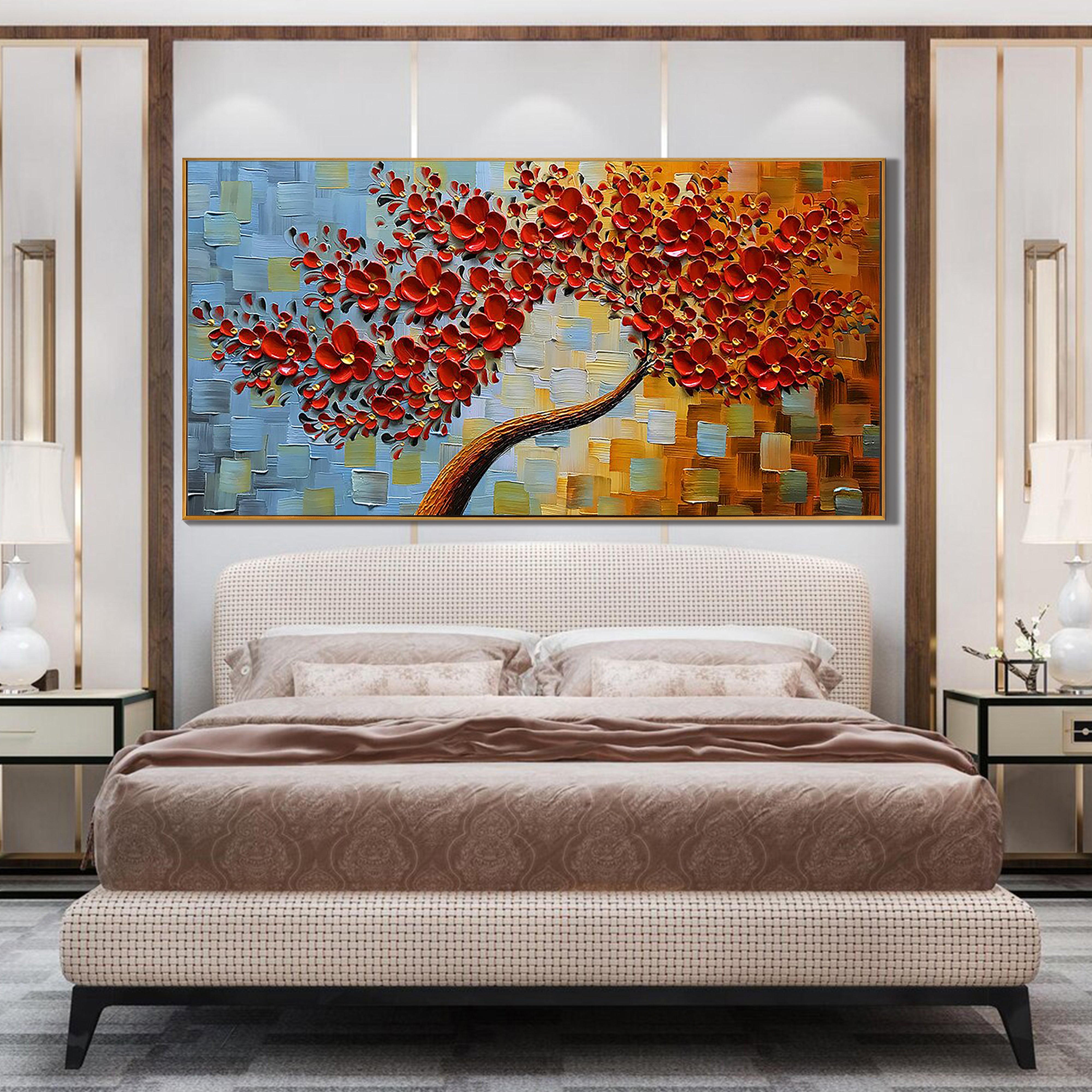 METALLIC RHYTHM: Luxury Black & Gold Geometric Painting, Panoramic 3D Round Textured Art