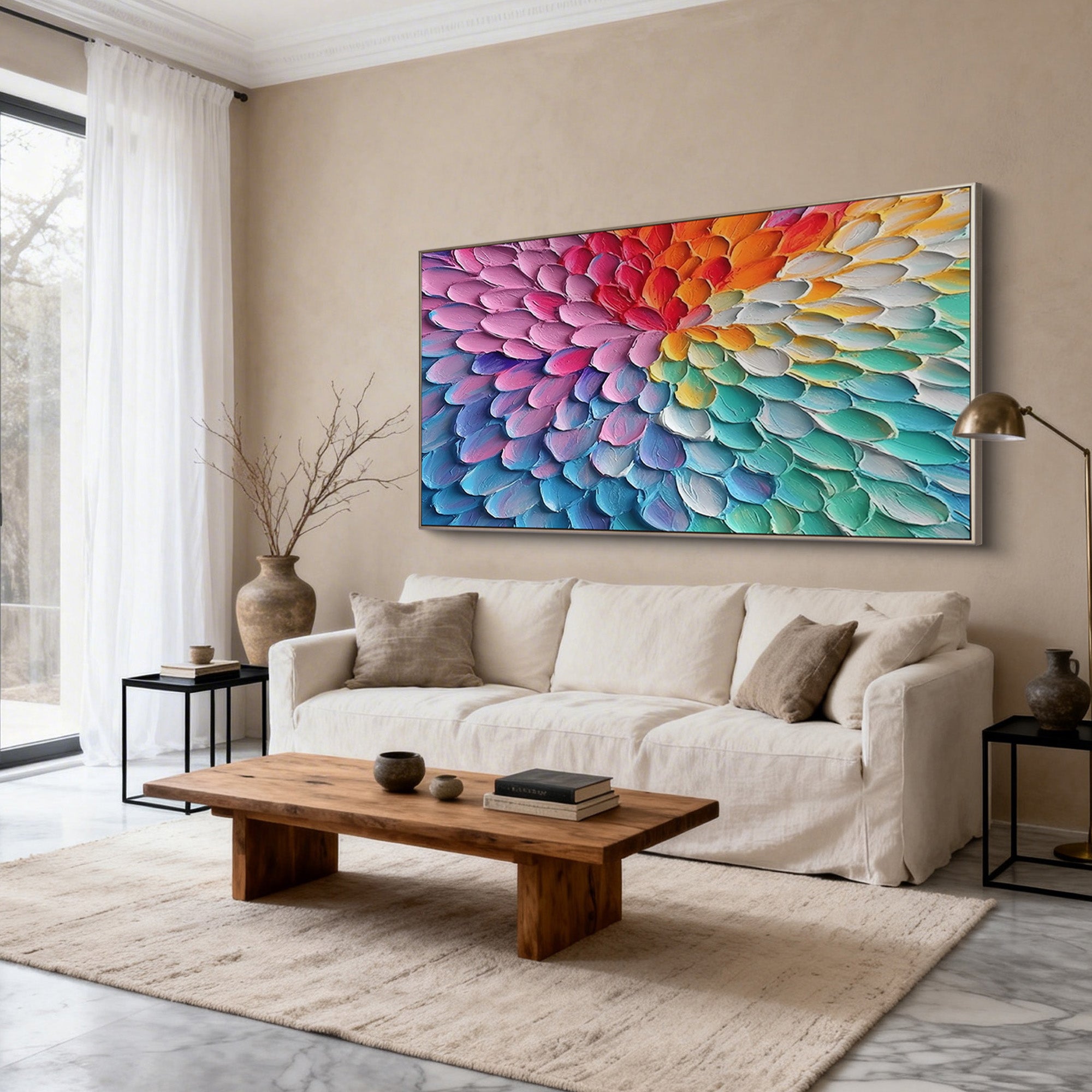 Iridescent Bloom - Modern Impasto Rainbow Gradient Abstract Art | Healing Colorful Living Room Canvas