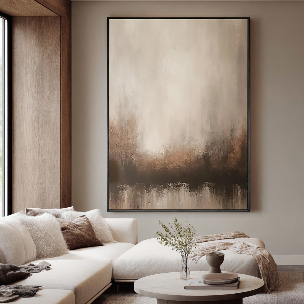 Misty Zen – Hand-Painted Minimalist Neutral Earth Tone Wabi-Sabi Painting | Japandi Organic Wabi-Sabi Living Room & Hallway Art