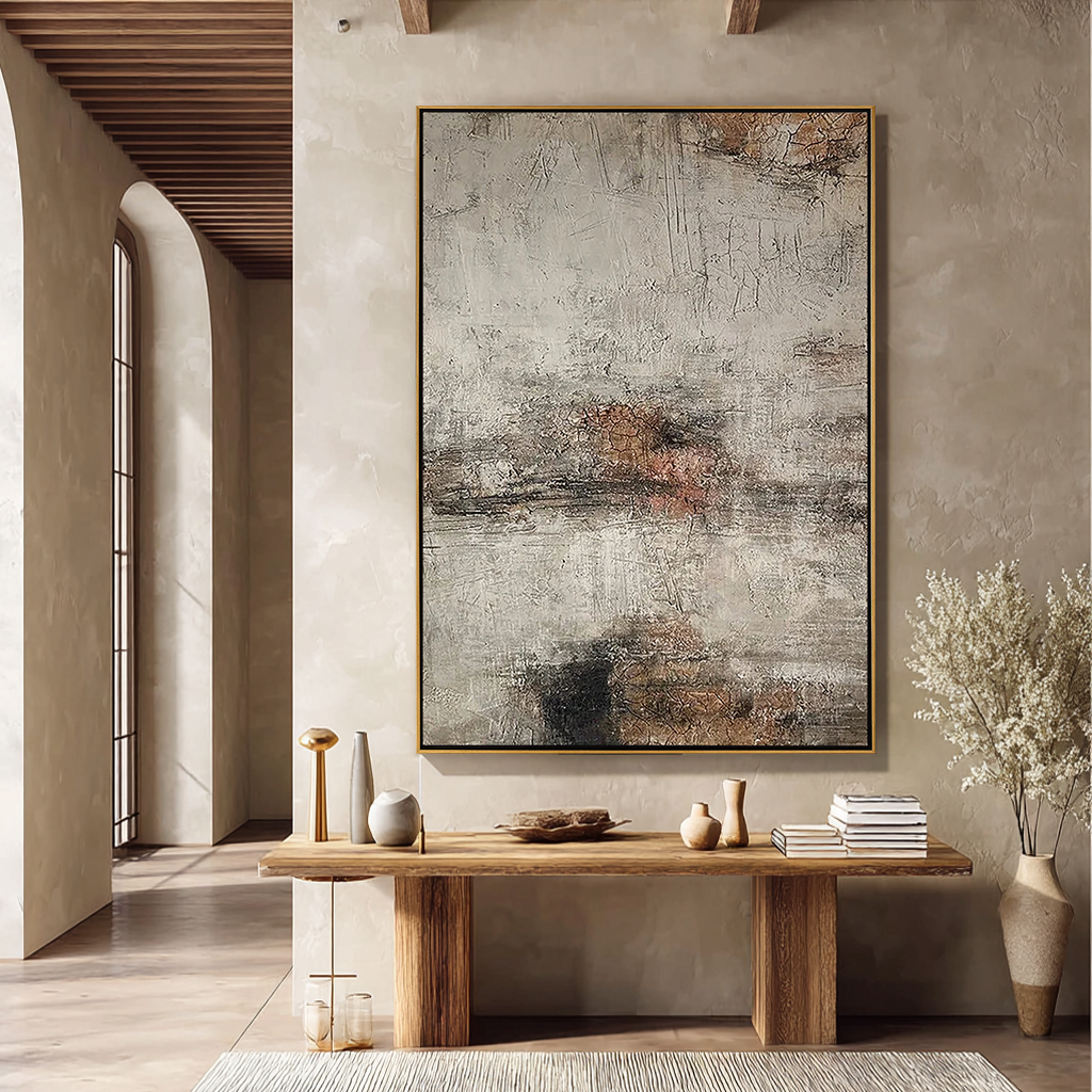 RUSTIC ECHO: Wabi-Sabi Wall Art, Hand-Painted Distressed Earth Tone Textured Minimalist Gallery Art