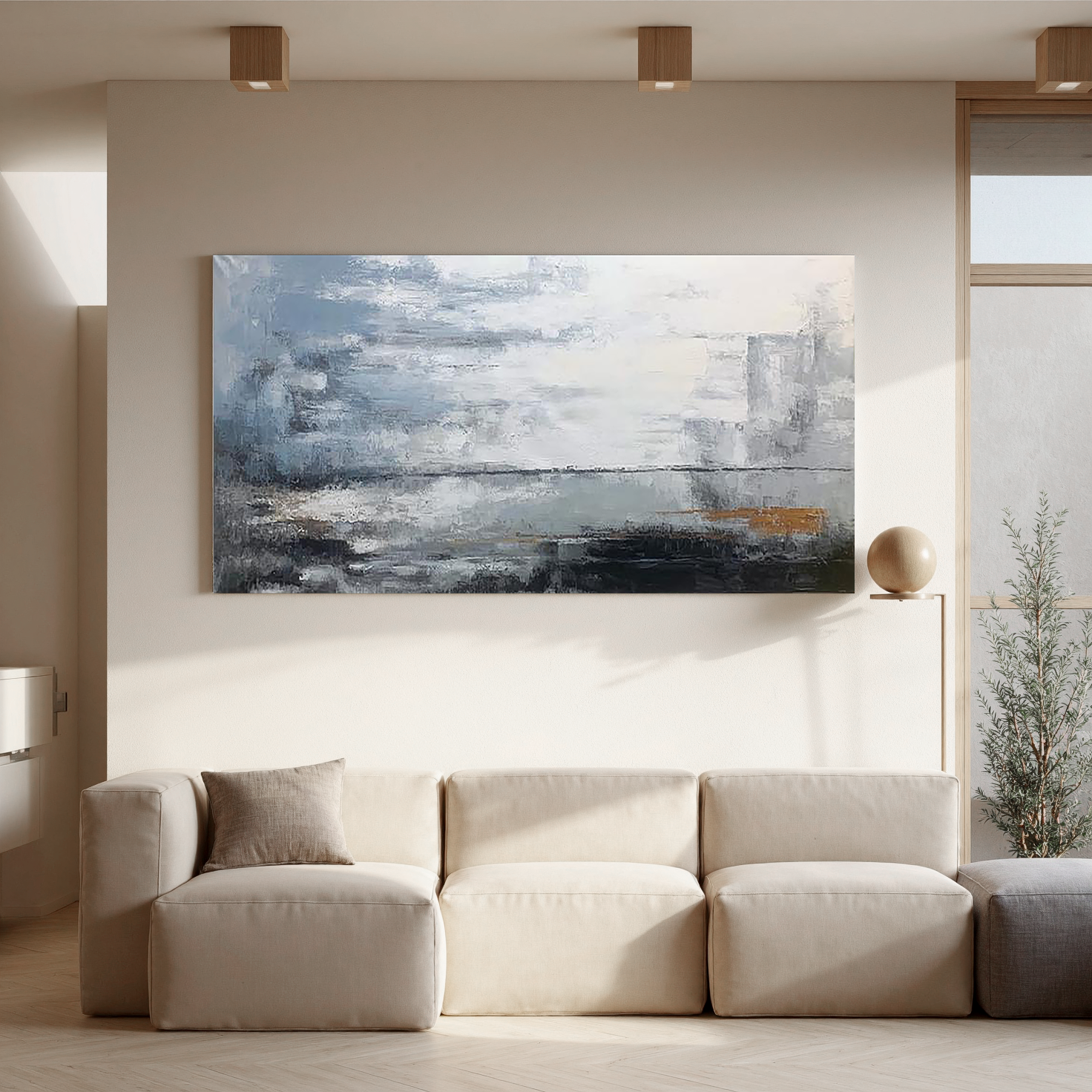 Urban Mist – Hand-Painted Grey and Gold Palette Knife Abstract Painting | Modern Abstract Living Room & Office Art