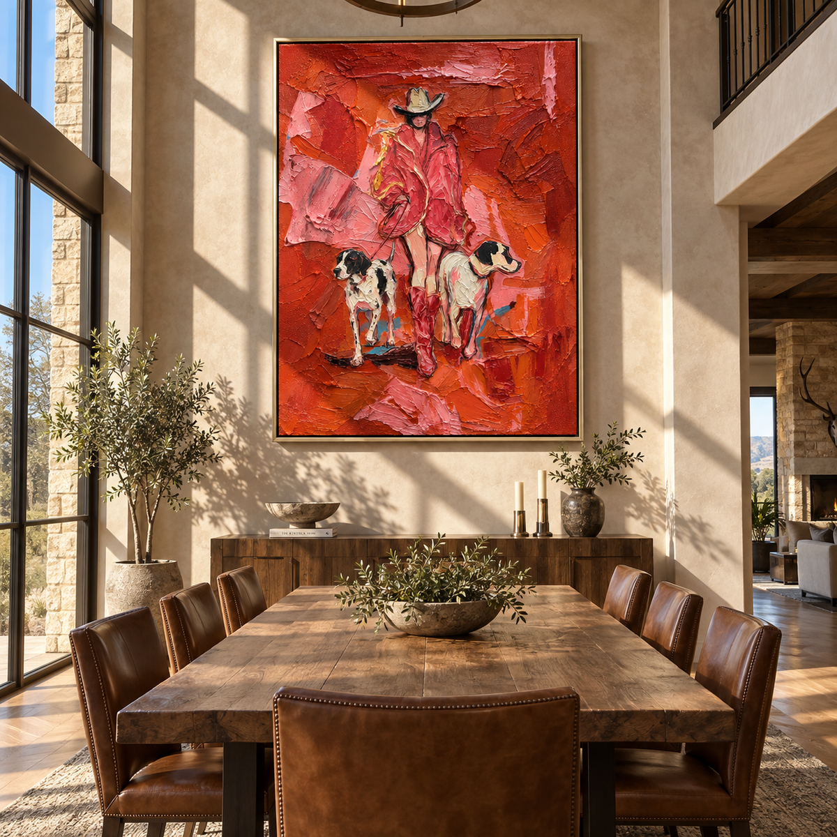 Best Companion – Cowgirl with White Dog Painting | Vintage Americana Vertical Art