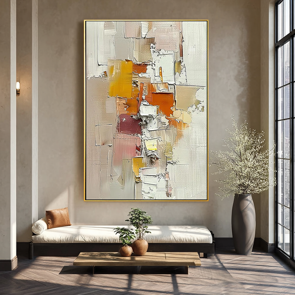Earthen Layer – Neutral Terracotta & Ochre Palette Knife Canvas Abstract Painting | Japandi Organic Wabi-Sabi Living Room & Hallway Art