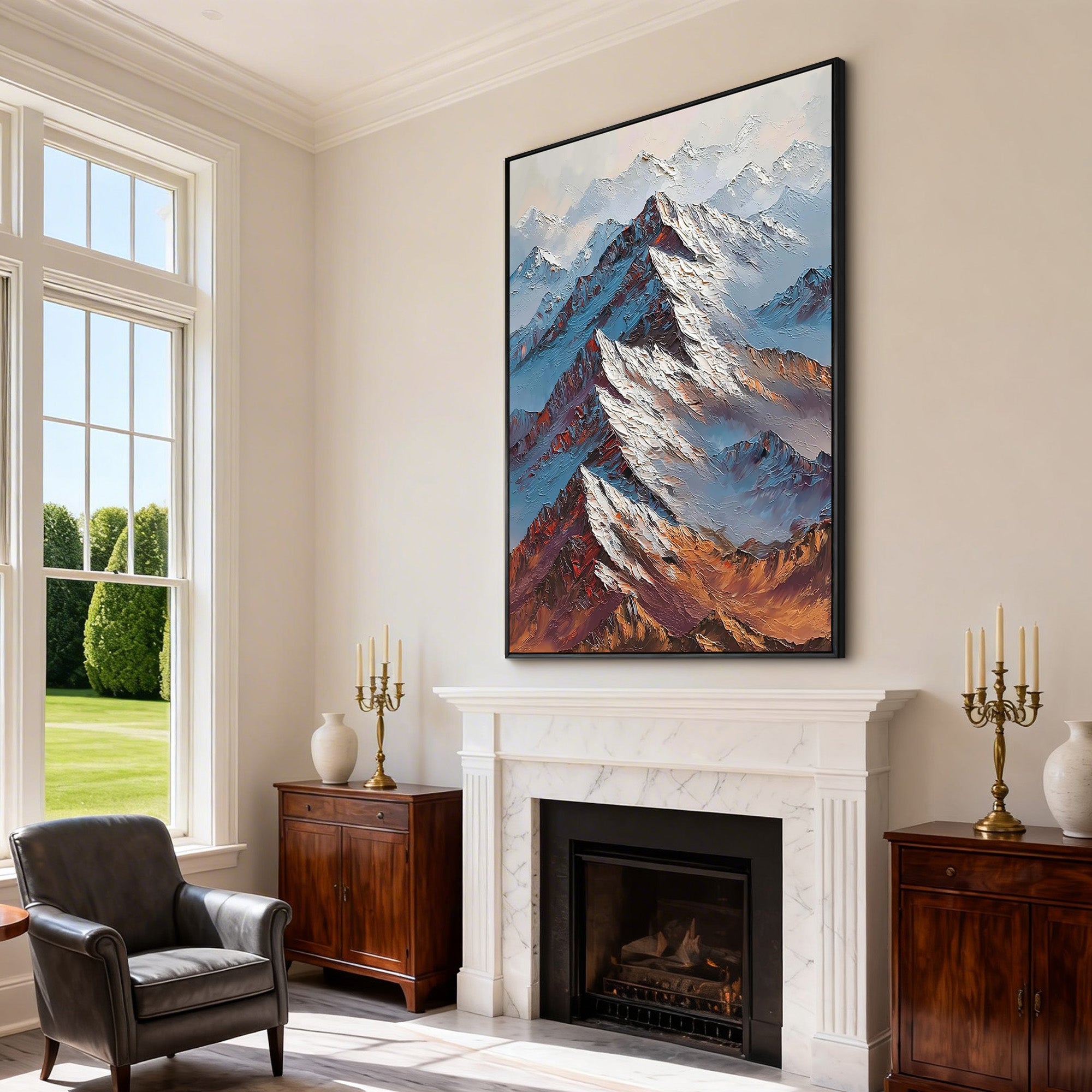 EMBER SUMMIT: Heavy Impasto Snow Mountain Painting, Bold Textured Alpine Landscape