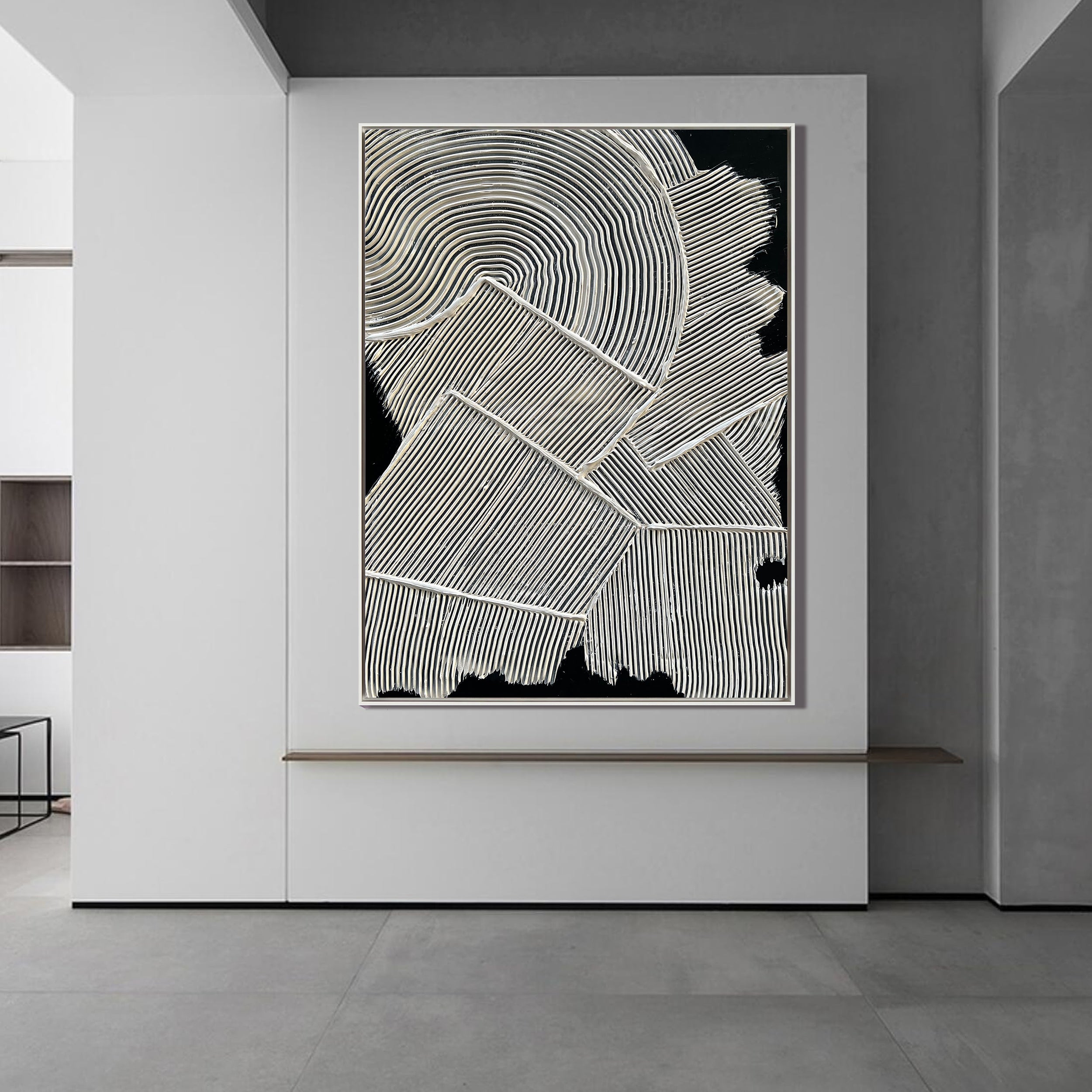 Linear Echo – Modern Geometric Plaster Relief Texture Painting | Modern Abstract Living Room & Office Art