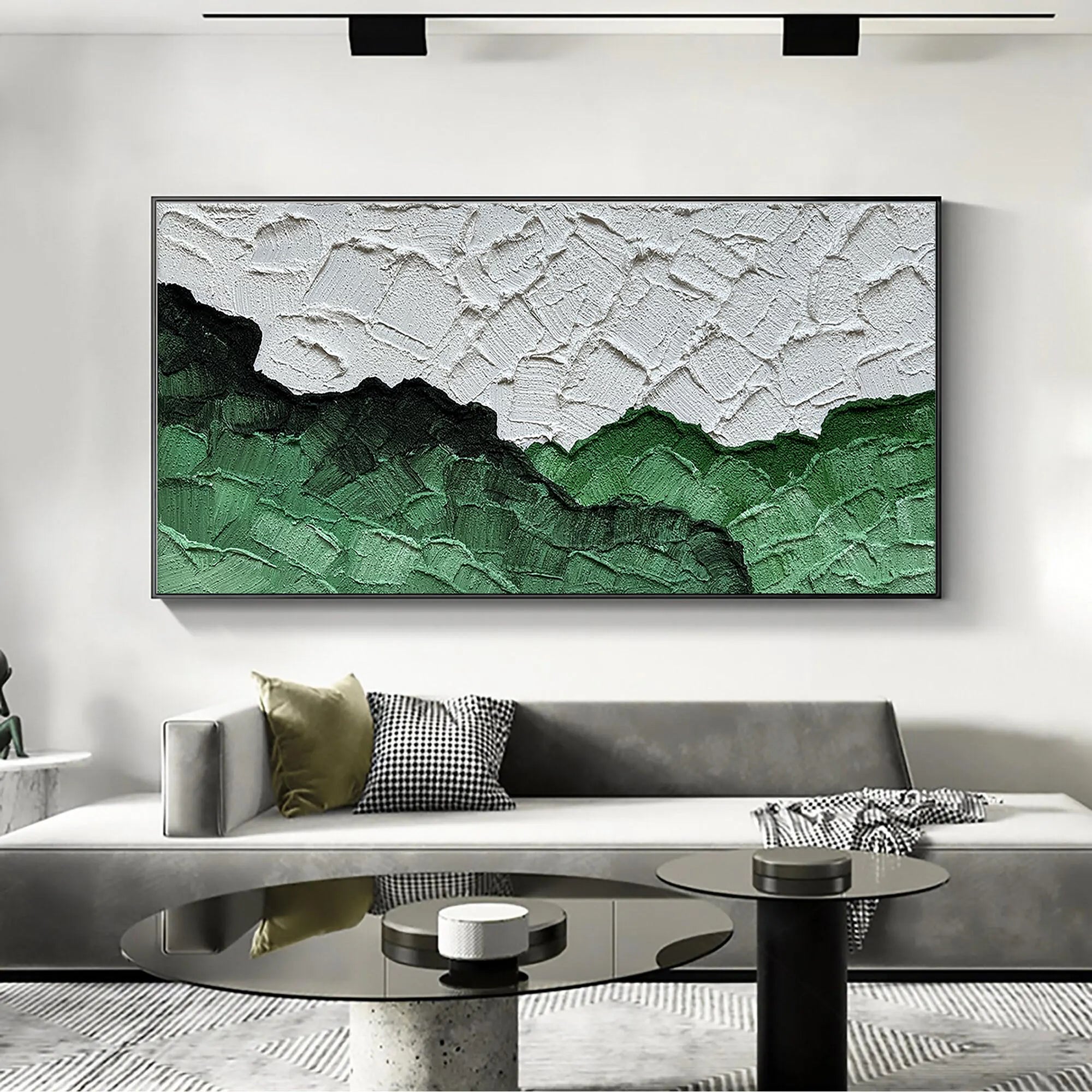 Emerald Ridge – Green & White Relief Abstract Texture Painting | Modern Abstract Living Room & Office Art