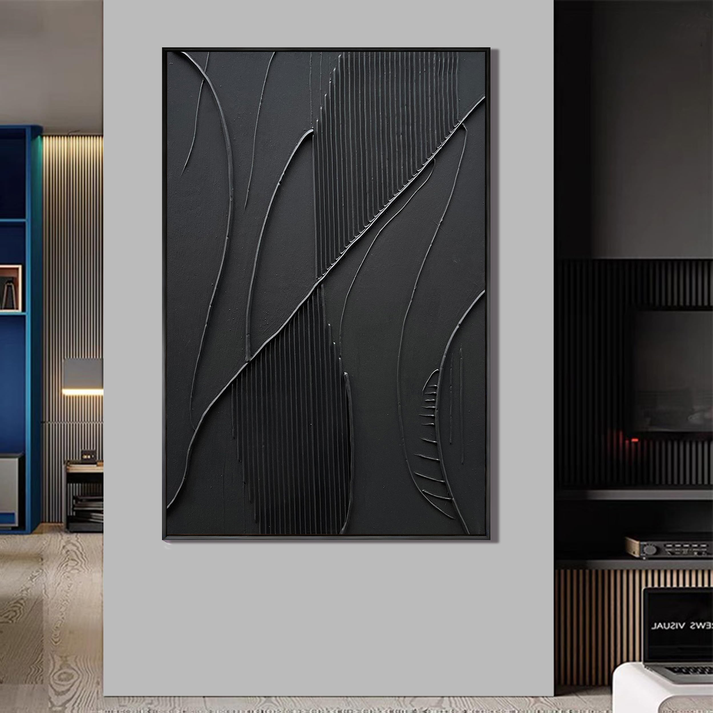 Onyx Flow – Minimalist Plaster Wave Relief Modern Painting | Modern Minimalist Bedroom & Home Office Art