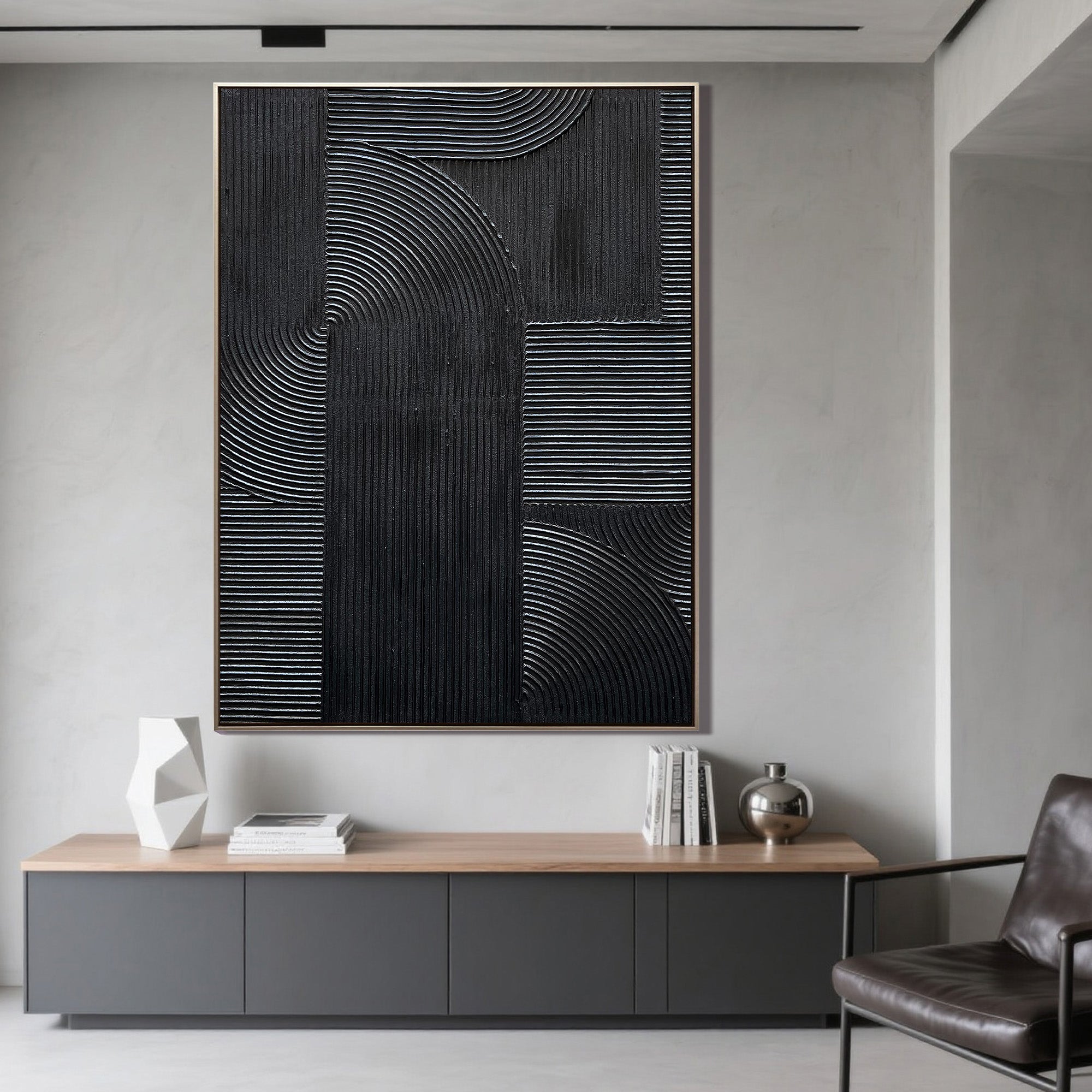 Onyx Matrix – Modern Linear Plaster Relief Texture Painting | Contemporary Plaster Texture Living Room & Office Art