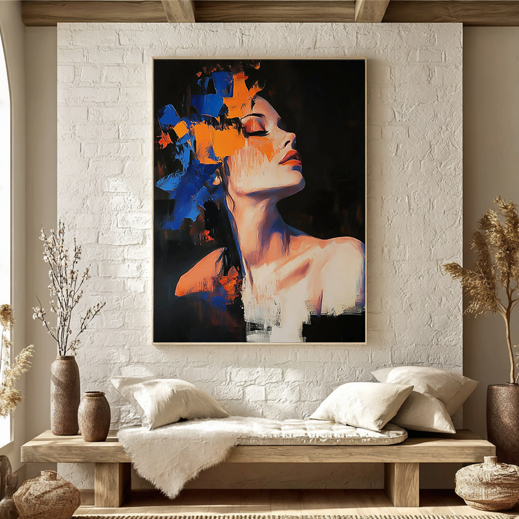 VIVID MUSE: Abstract Expressionist Portrait, Bold Color Palette Knife Face Oil Painting