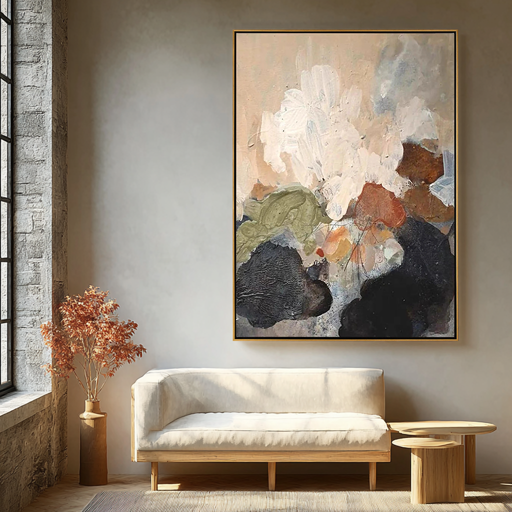 Earthen Bloom – Wabi-Sabi Impasto Abstract Painting | Primitive Vintage Entryway Art