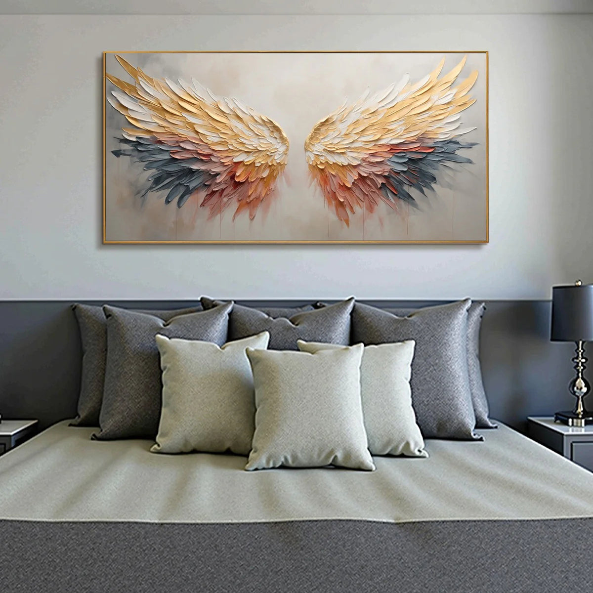 Celestial Ascent – Gold & Rose Pink Feather Relief Texture Painting | Modern Luxury Metallic Living Room & Hotel Art