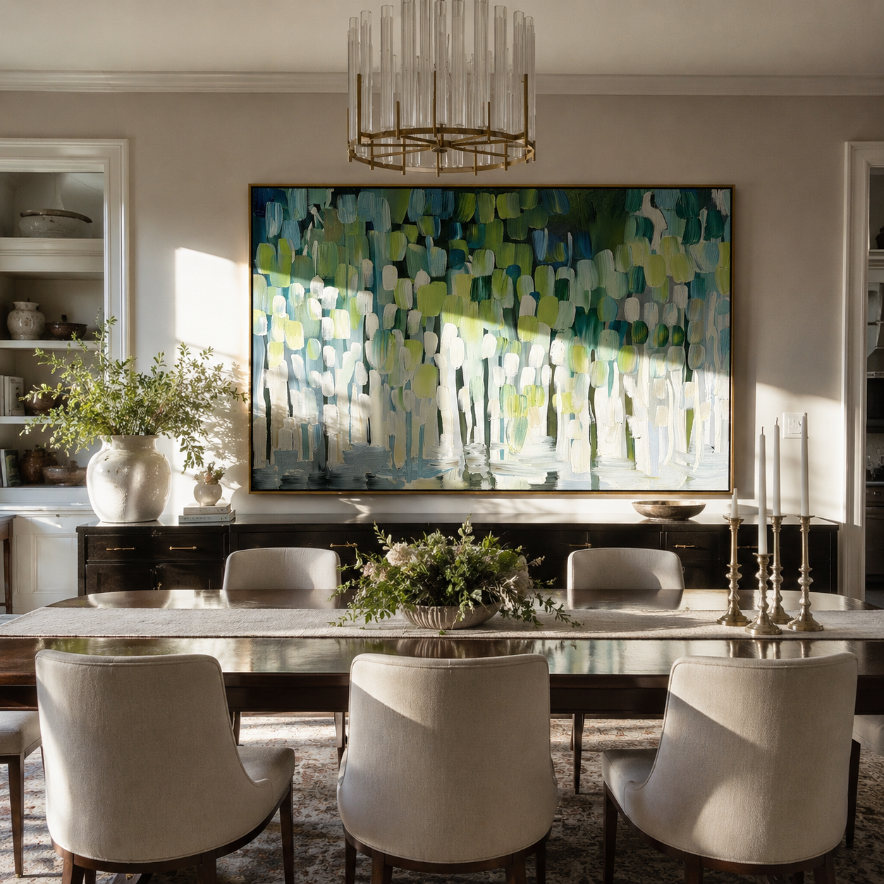 Mint Rhythm – 3D Heavy Texture Geometric Palette Knife Canvas Abstract Painting | Modern Abstract Living Room & Office Art