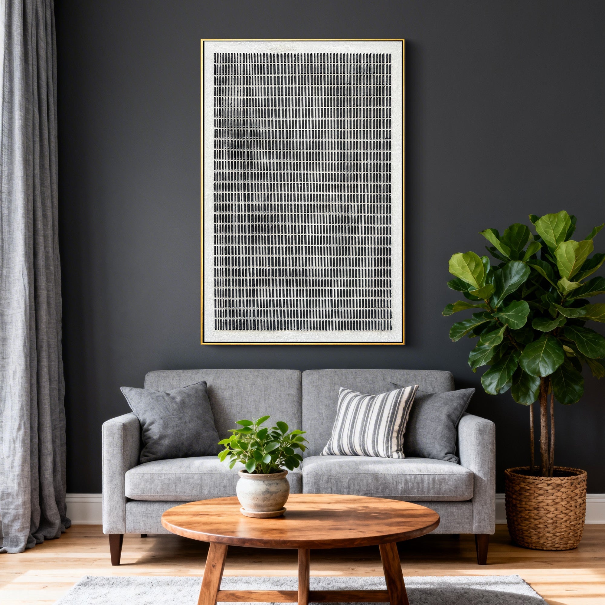 Silent Matrix – Minimalist Vertical Linear Minimalist Painting | Modern Minimalist Bedroom & Home Office Art