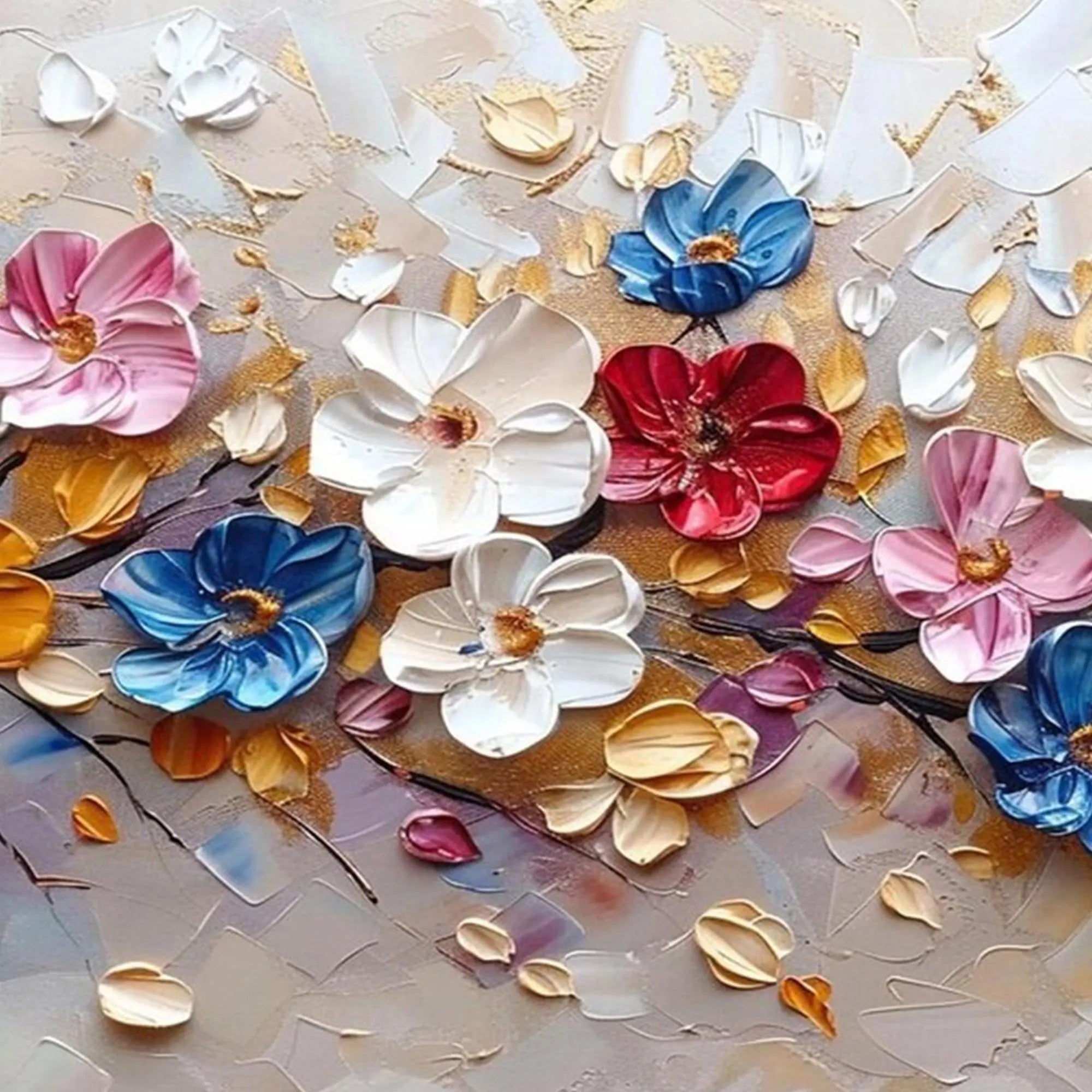 Prismatic Bloom – Hand-Painted Vibrant Multicolored 3D Impasto Palette Knife Floral Painting | Vibrant Botanical Living Room & Dining Room Art