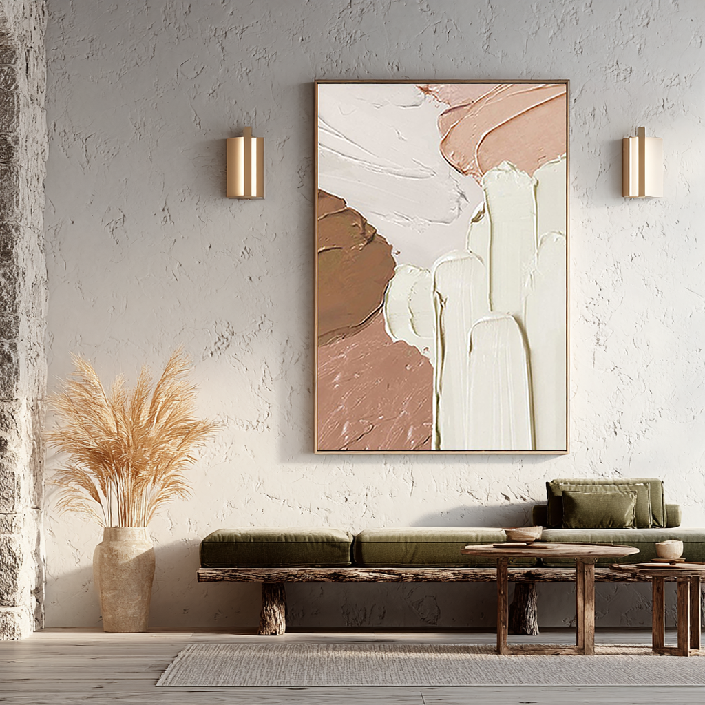 Tactile Flow – Heavy Impasto Neutral Abstract | Wabi-sabi Plaster Texture Modern Hallway Art
