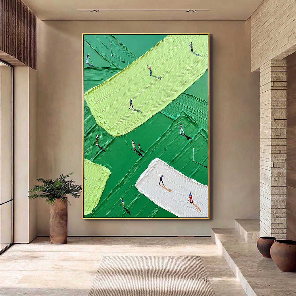 Green Fairway – Hand-Painted Minimalist Golf Course Athletes Sport Painting | Contemporary Sport Home Office & Living Room Art