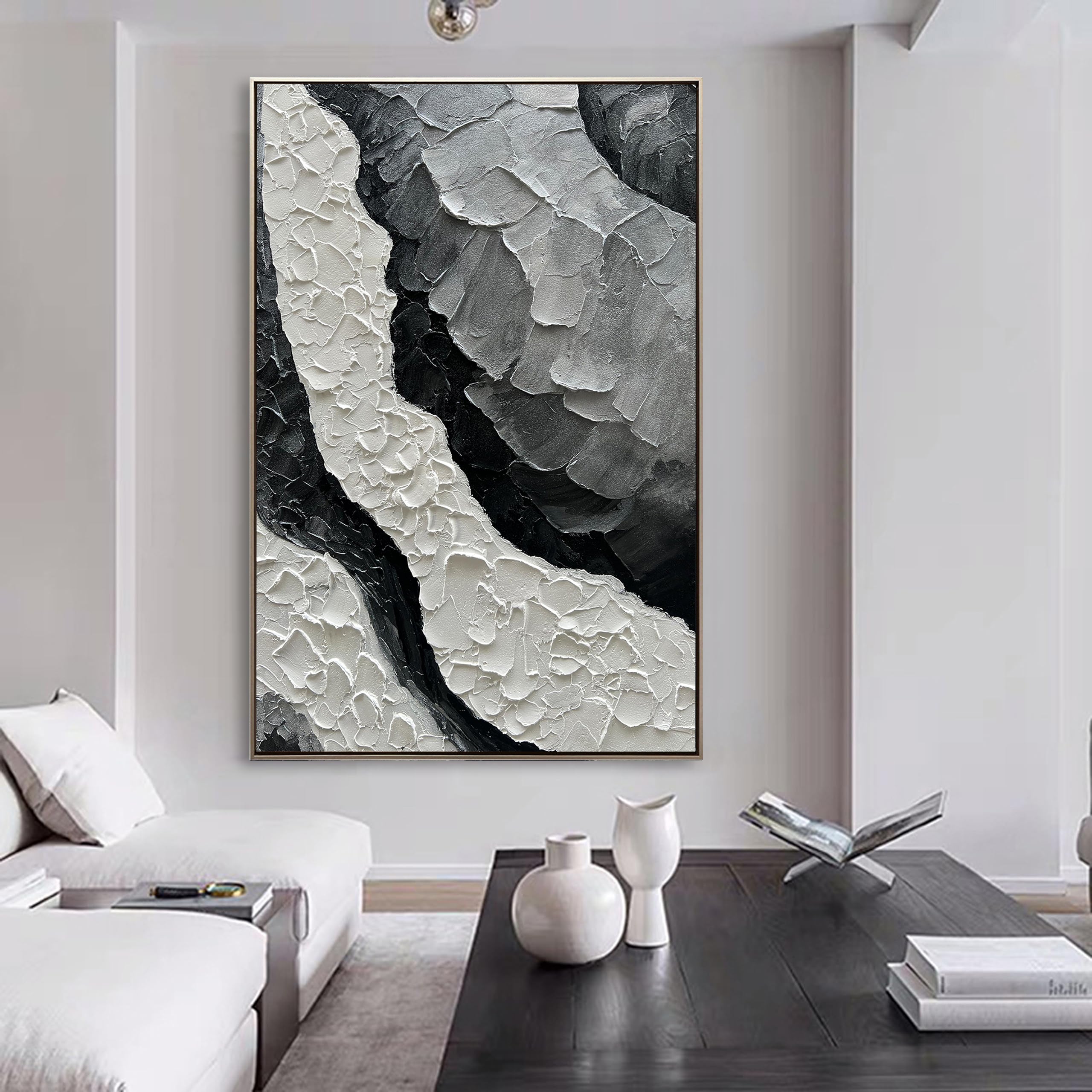 Noir Ridge – Modern Plaster Relief Abstract Texture Painting | Industrial Abstract Home Office & Living Room Art