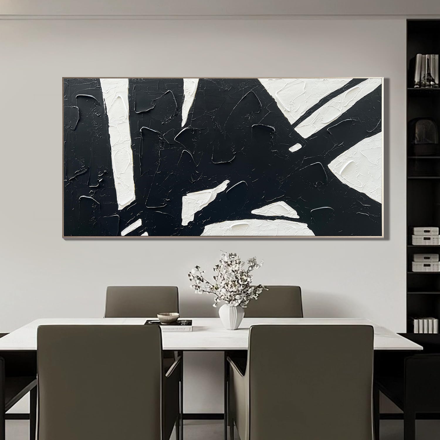 Urban Mono – Bold Black and White Abstract Painting | Heavy Texture Minimalist Living Room Decor