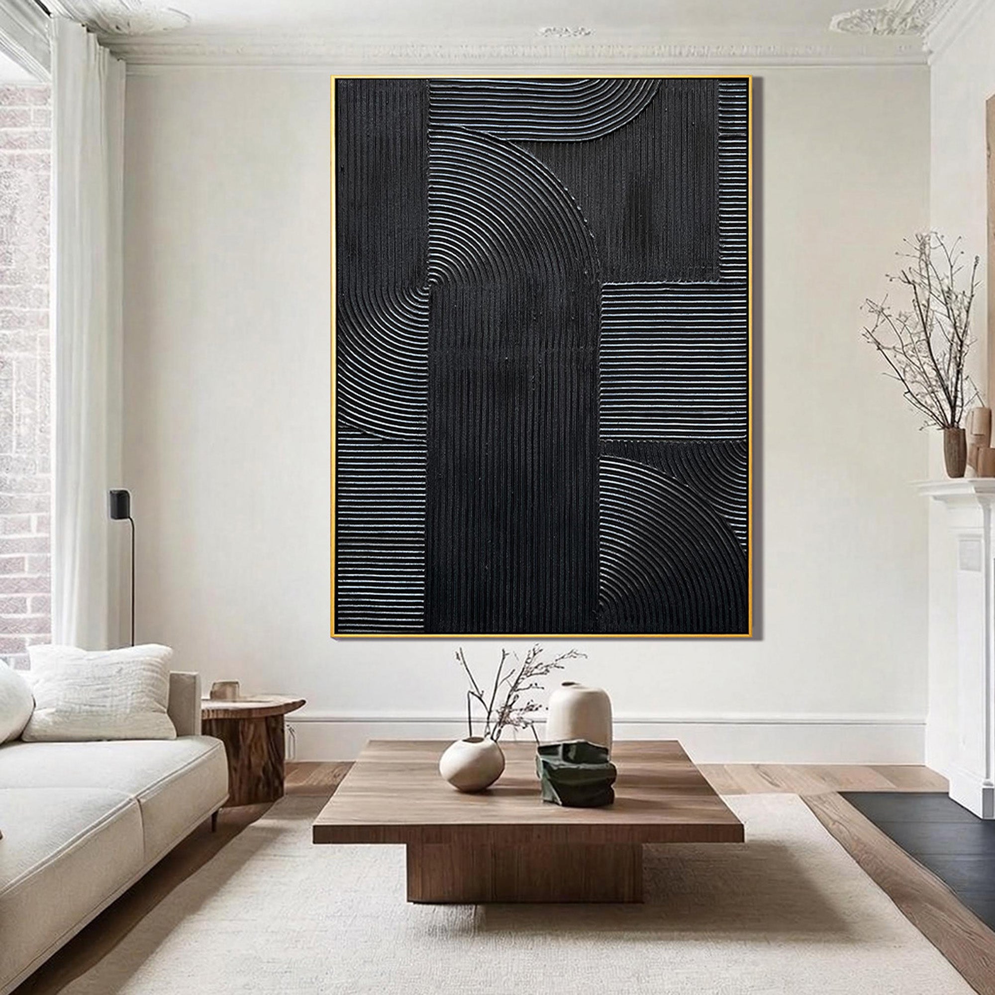 Onyx Matrix – Modern Linear Plaster Relief Texture Painting | Contemporary Plaster Texture Living Room & Office Art