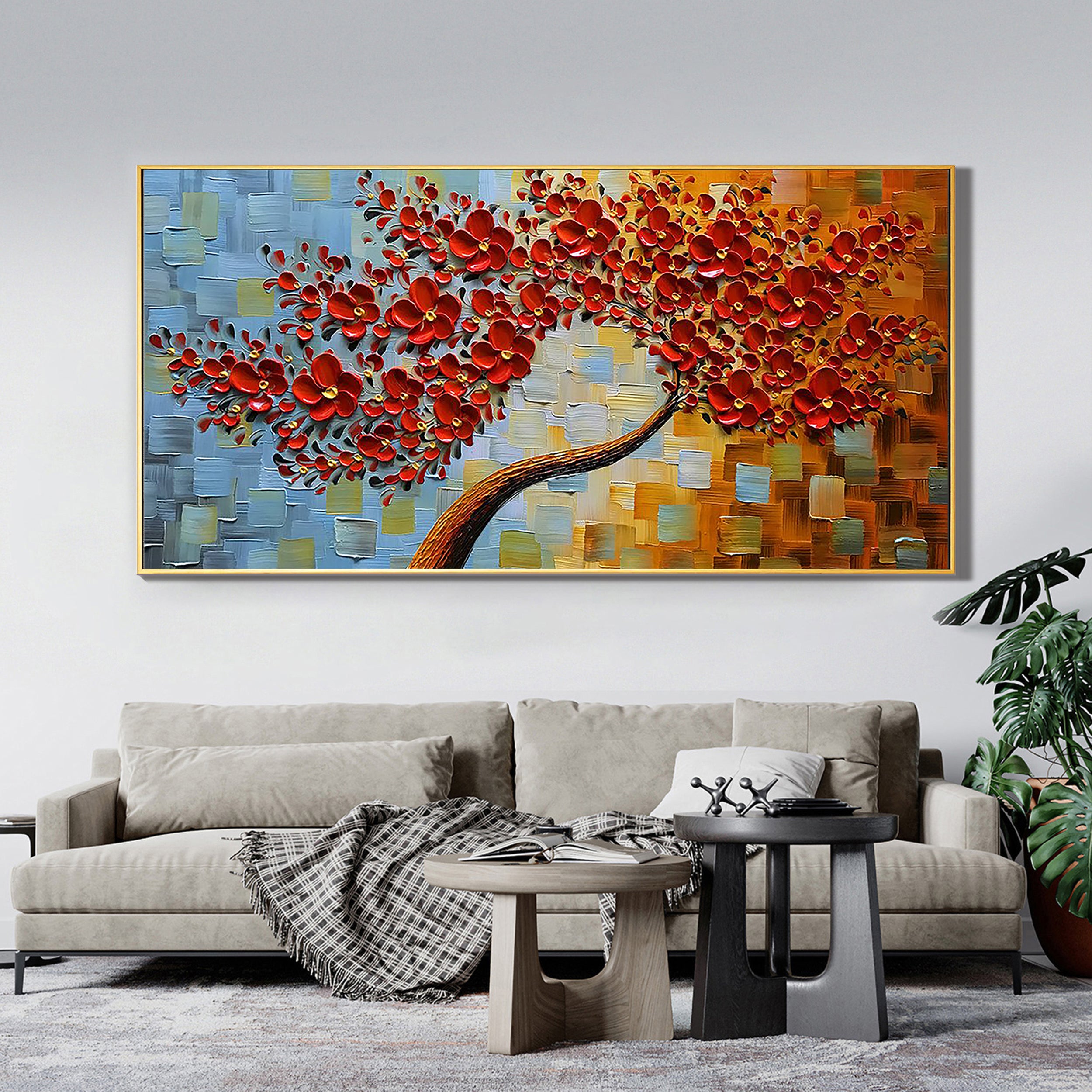 METALLIC RHYTHM: Luxury Black & Gold Geometric Painting, Panoramic 3D Round Textured Art