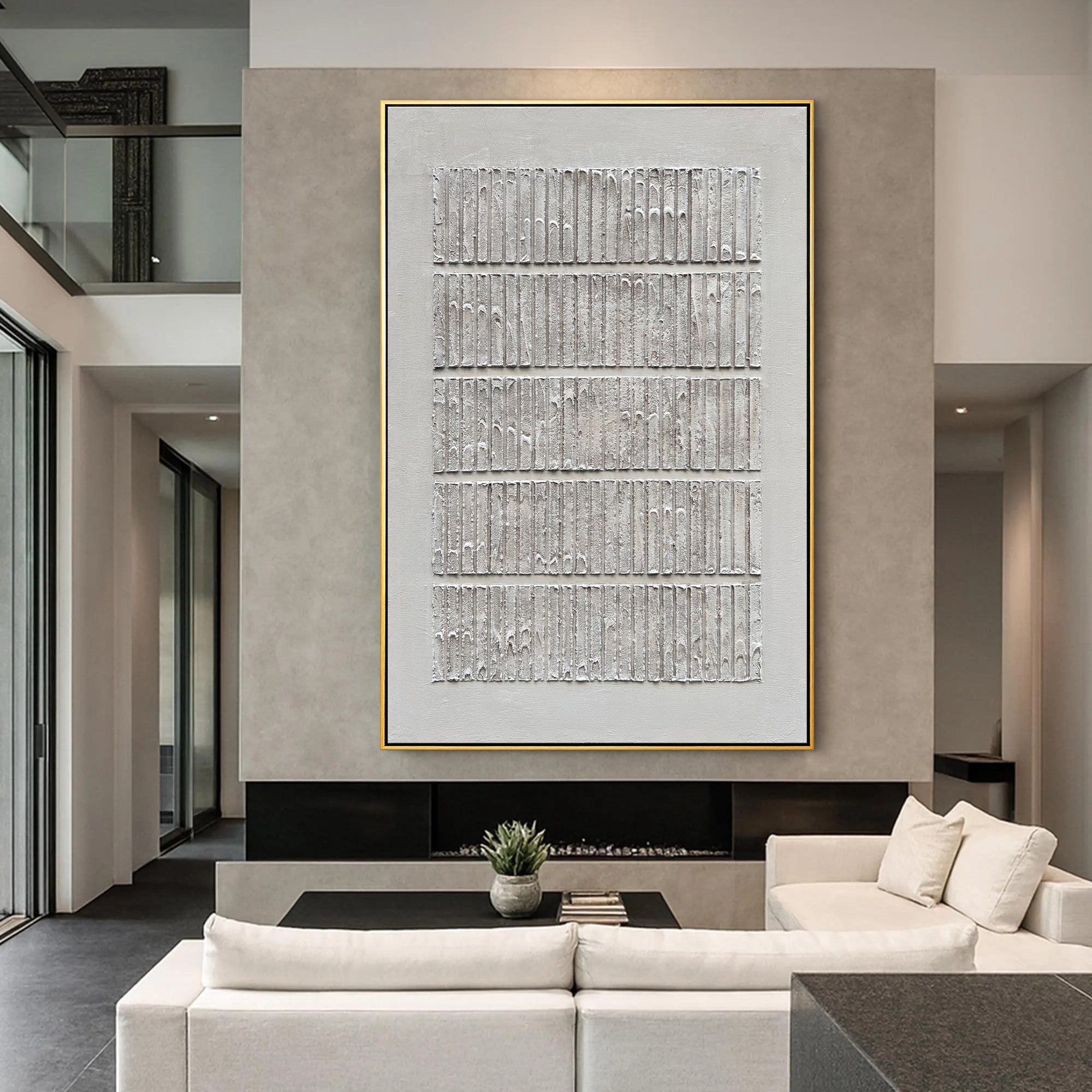 Silent Rhythm – 3D Linear Matrix Relief Wabi-Sabi Painting | Japandi Wabi-Sabi Living Room & Bedroom Art