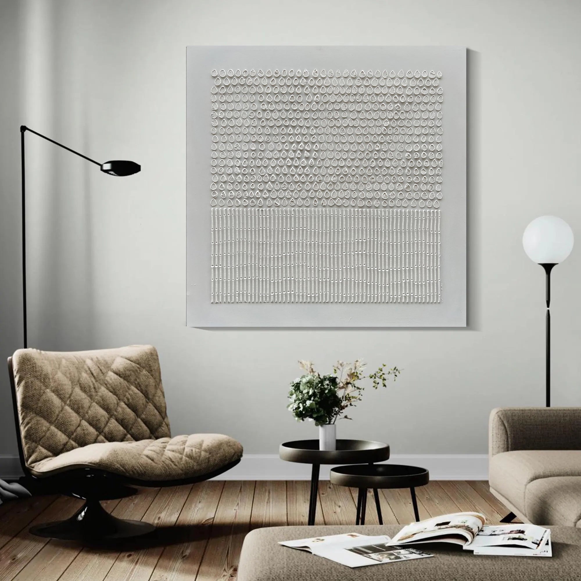 Silent Order – Minimalist Monochromatic Geometric Art | Luxury Modern Wabi-Sabi Living Room Art