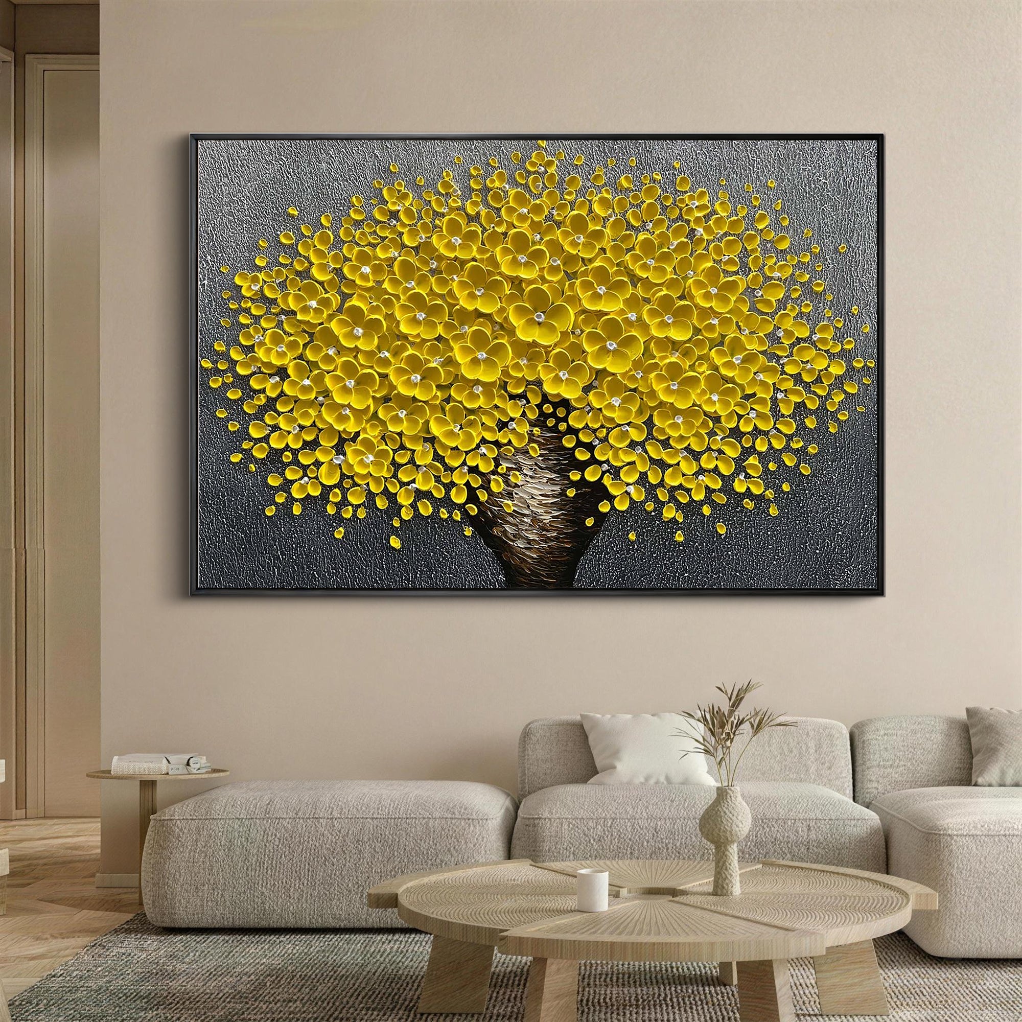Amber Radiance – Luxury Floral Relief Canvas Floral Painting | Contemporary Botanical Bedroom & Living Room Art