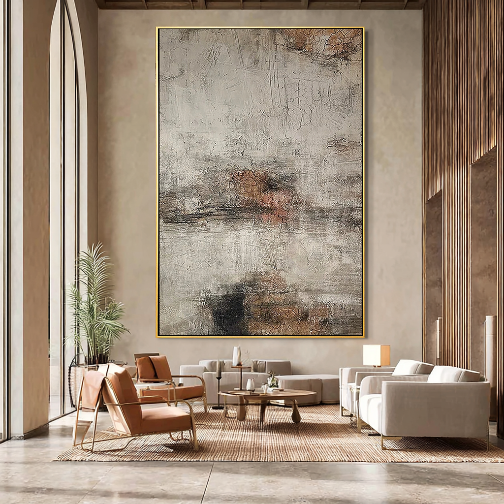 RUSTIC ECHO: Wabi-Sabi Wall Art, Hand-Painted Distressed Earth Tone Textured Minimalist Gallery Art