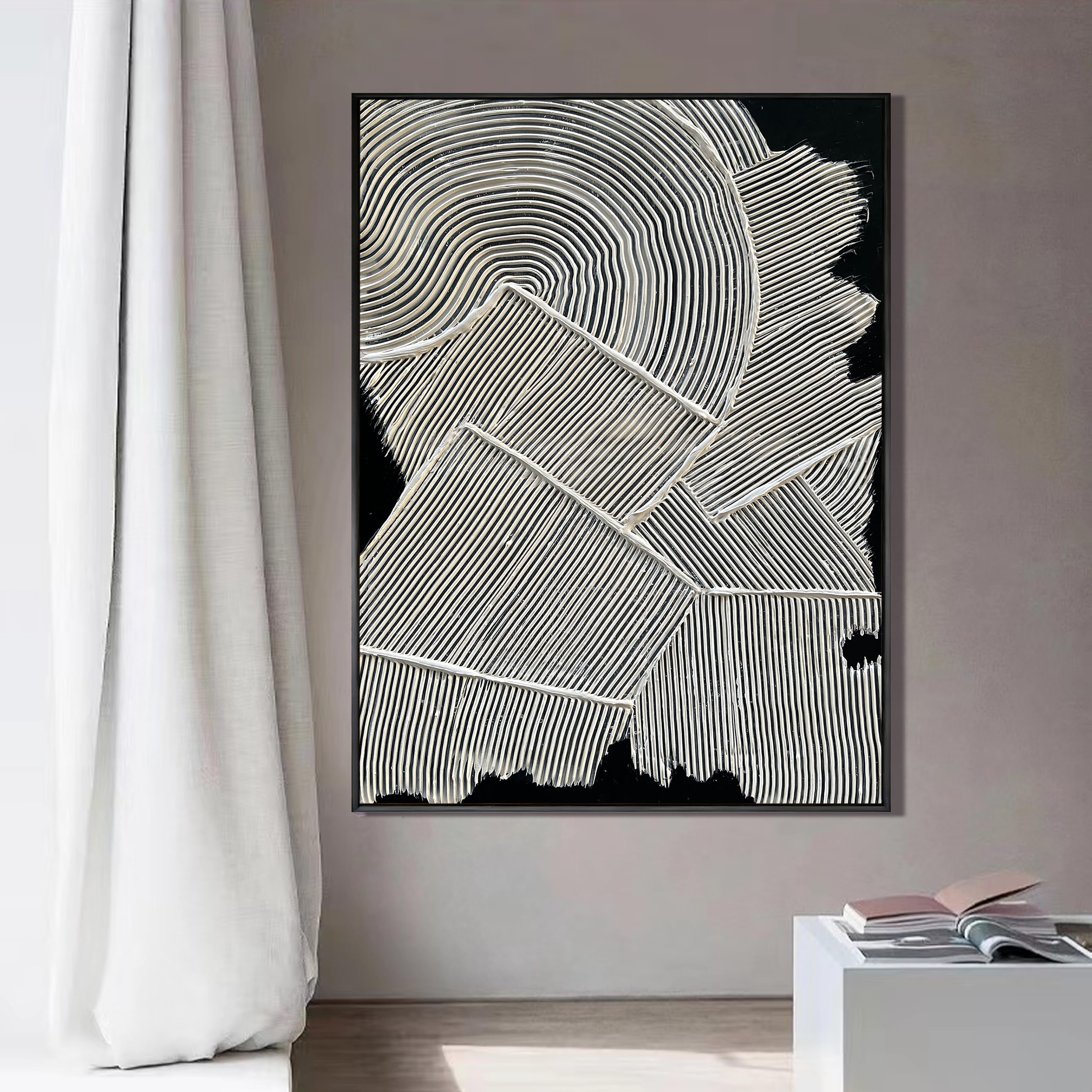 Linear Echo – Modern Geometric Plaster Relief Texture Painting | Modern Abstract Living Room & Office Art