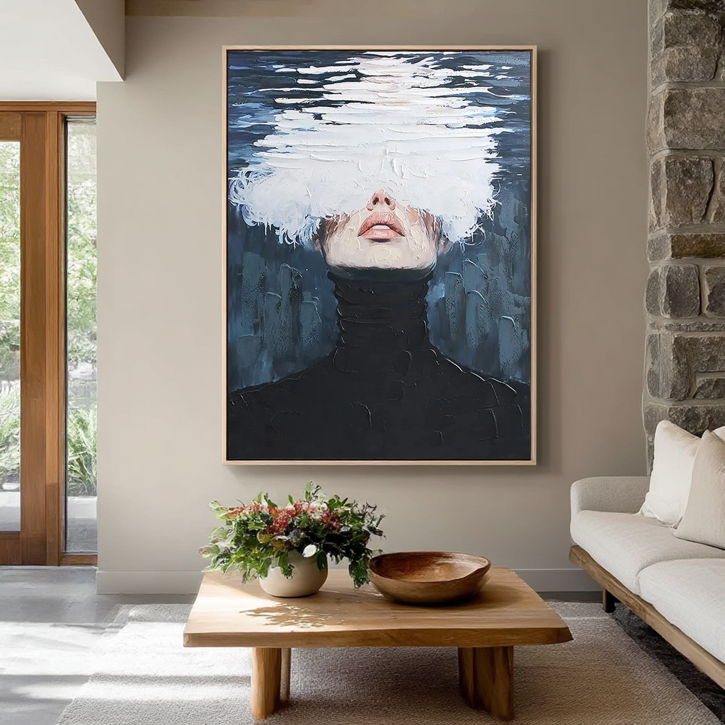 Sea of Consciousness – Modern Surrealist Heavy Impasto Portrait | Avant-Garde Minimalist Wall Art