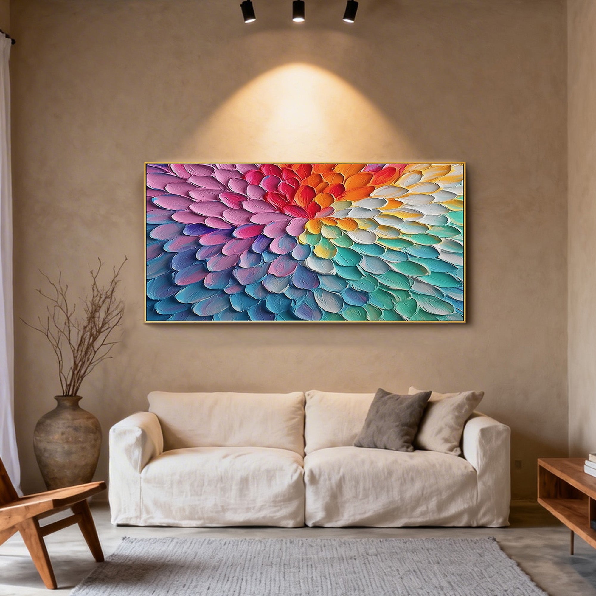 Iridescent Bloom – Modern Impasto Rainbow Gradient Abstract Painting | Healing Colorful Living Room Art
