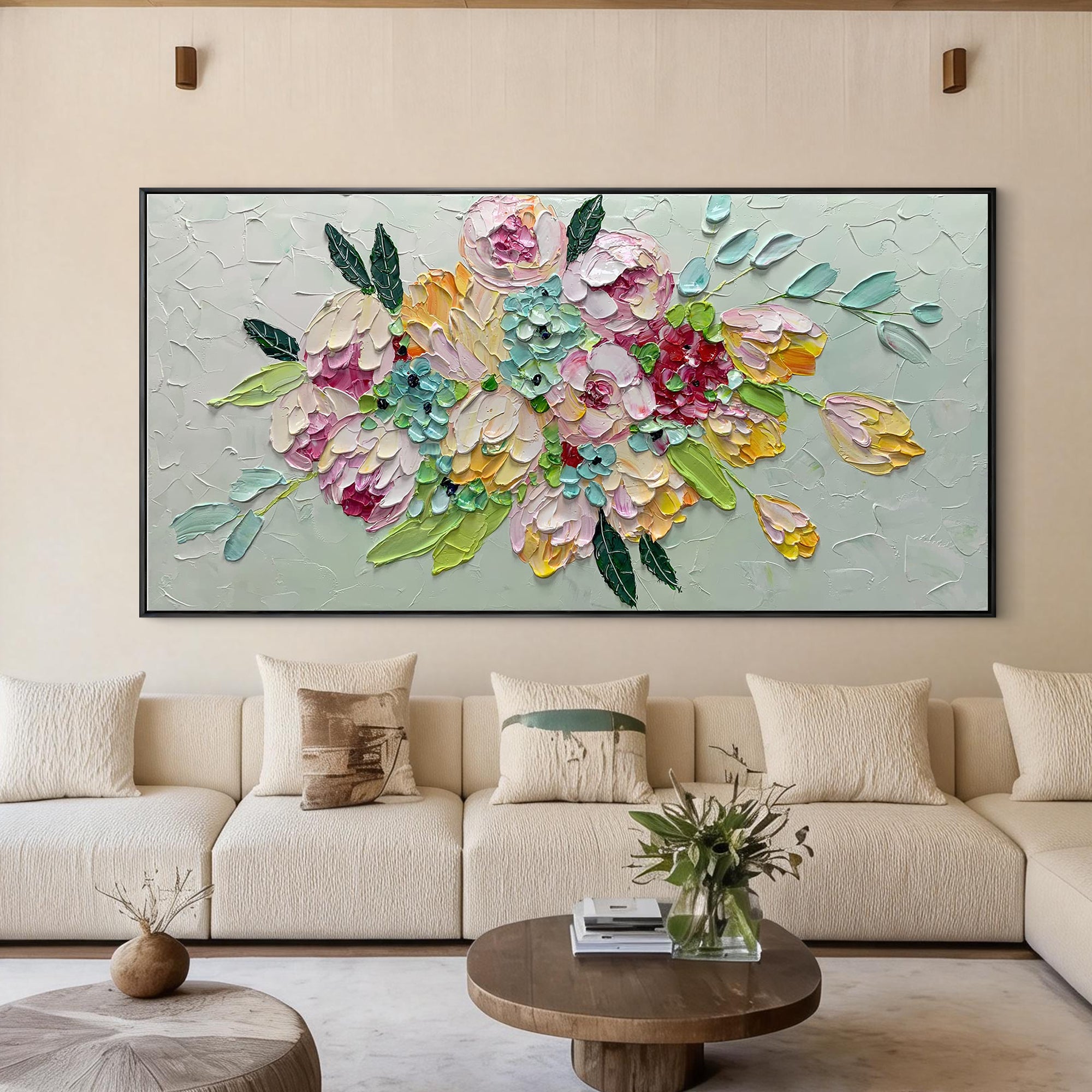 Vibrant Bloom – Colorful 3D Textured Flower Floral Painting | Vibrant Botanical Living Room & Dining Room Art