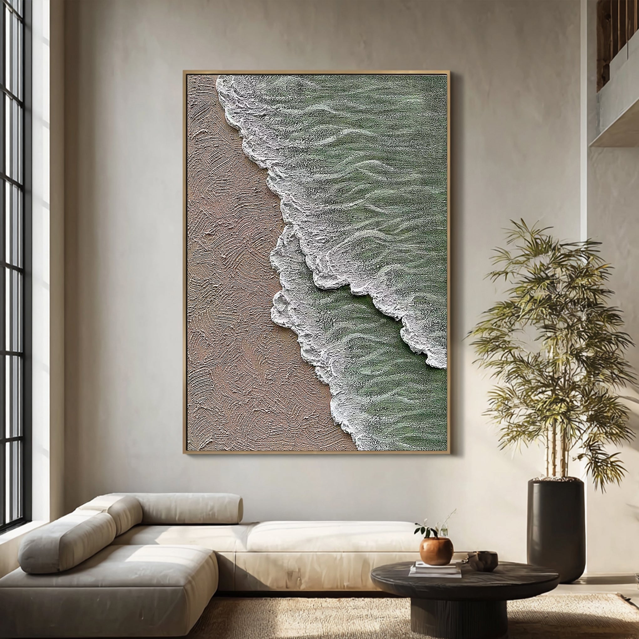 Ocean Ripples – Wabi-Sabi Sand and Wave Relief Texture Painting | Coastal Modern Living Room & Bedroom Art