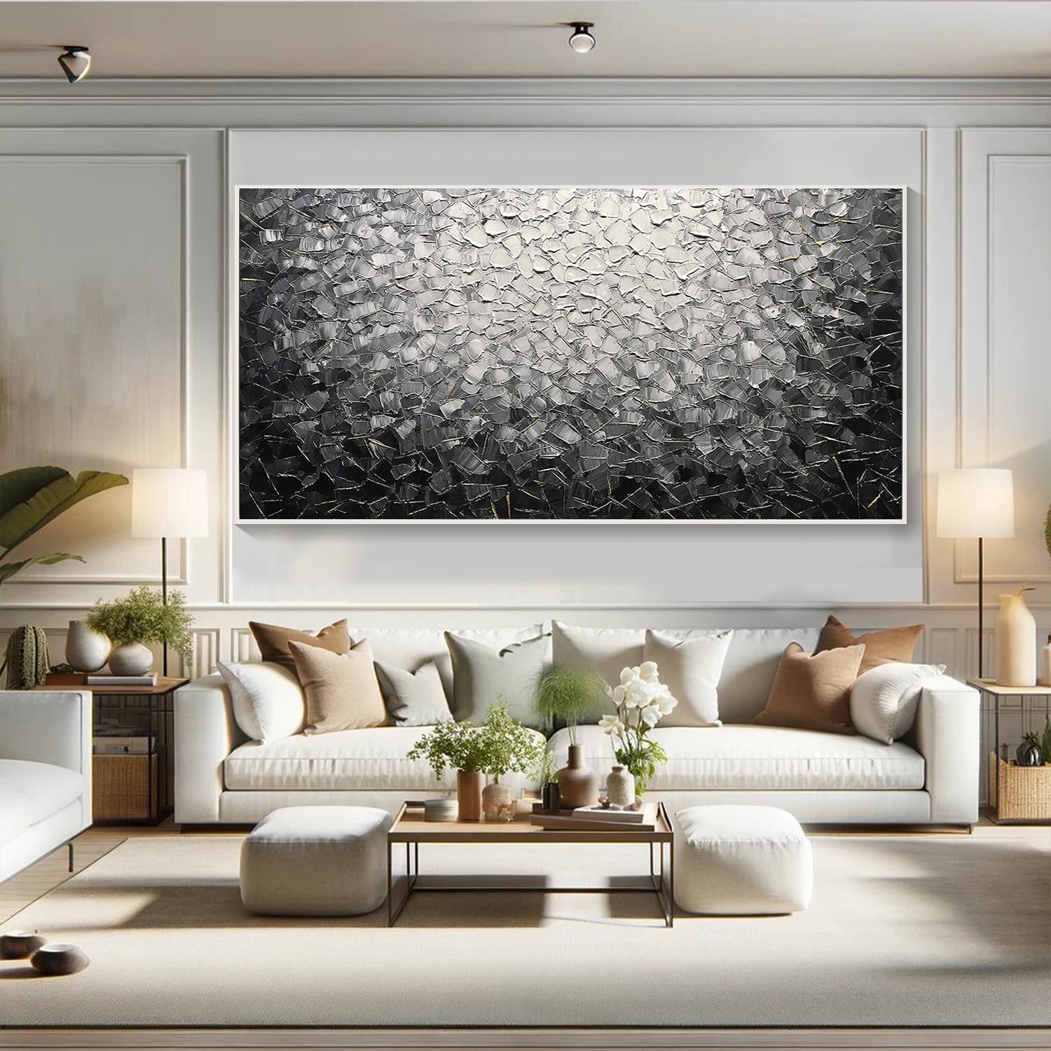 Silver Matrix – Modern Grayscale Relief Texture Painting | Contemporary Plaster Texture Living Room & Office Art