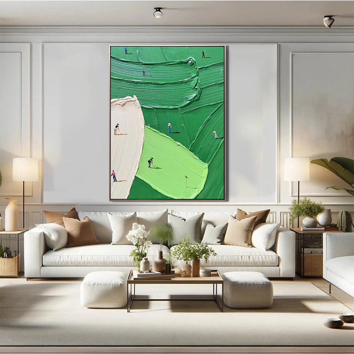 Putting Green – Hand-Painted Vibrant Green Grass Texture Golfers Sport Painting | Contemporary Sport Home Office & Living Room Art